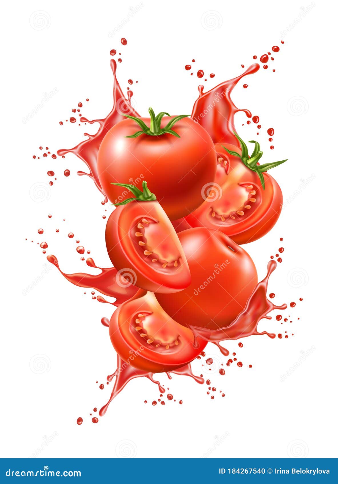  realistic ripe tomato red juice splash