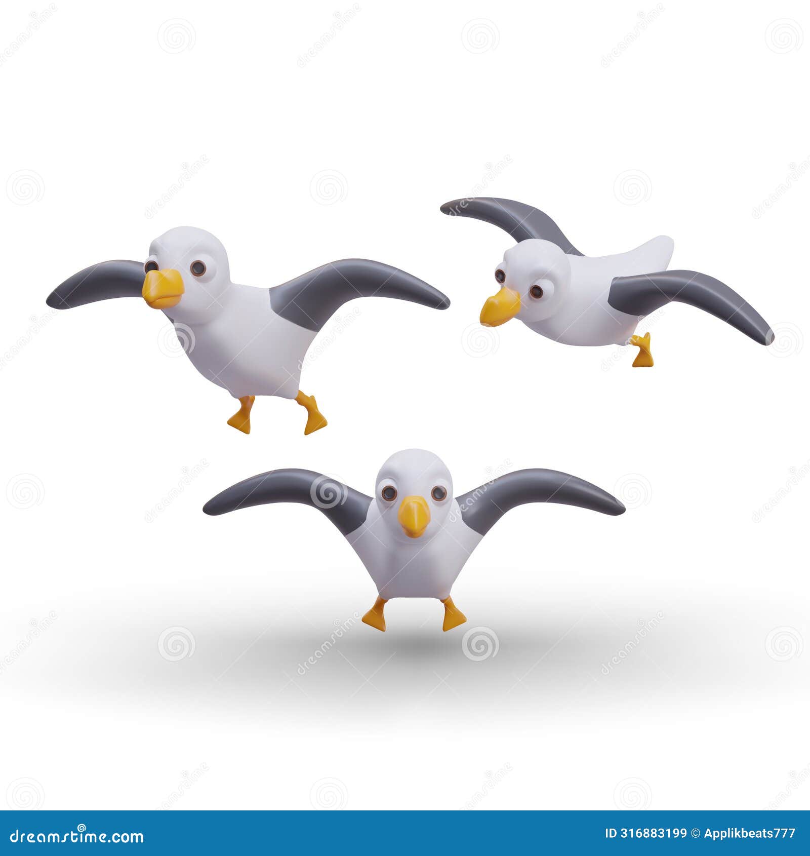  realistic seagull in flight. ocean bird with spread wings