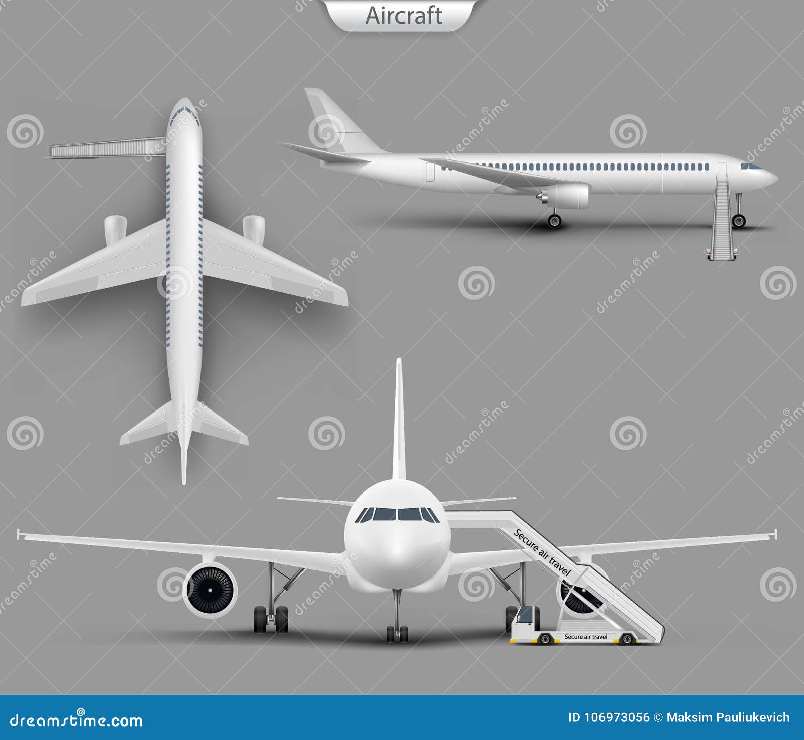 Download Vector Realistic Aircraft Airplane Mockup Set Stock Vector Illustration Of Realistic Silver 106973056