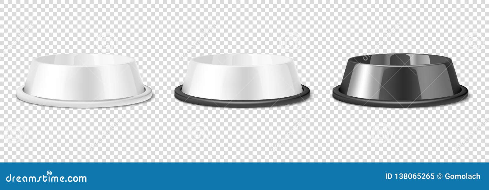 Download Vector Realistic White And Black Blank Plastic Or Metal Pet Bowl Icon Set, Mock-up Closeup ...