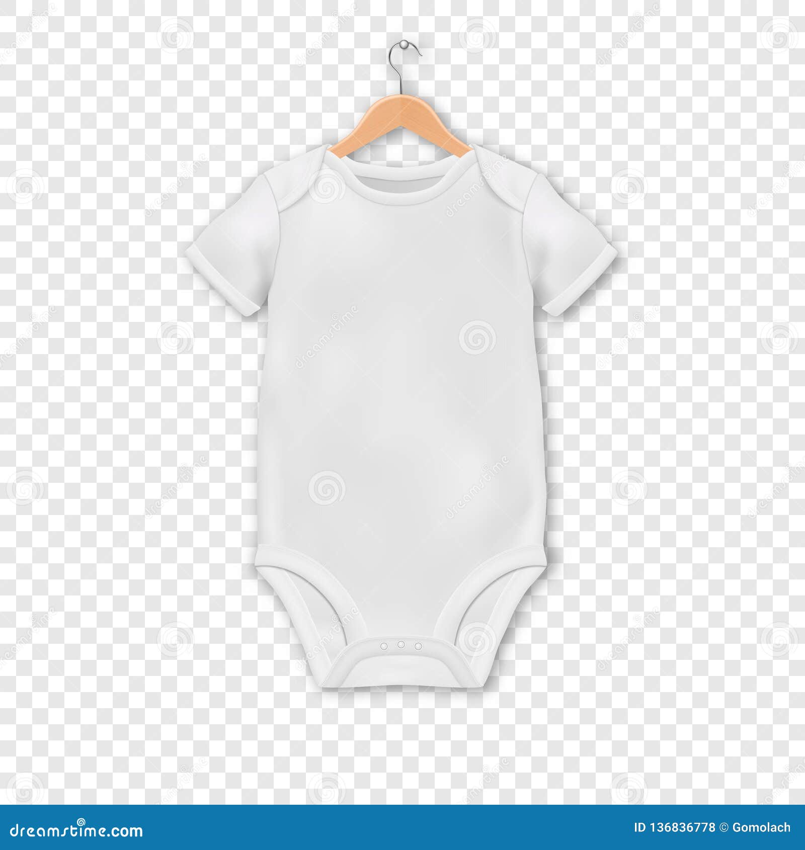 Vector Realistic White Blank Baby Bodysuit Template Mock Up Hanging On A Hanger Closeup Isolated On Transparent Stock Vector Illustration Of Mockup Sleep 136836778