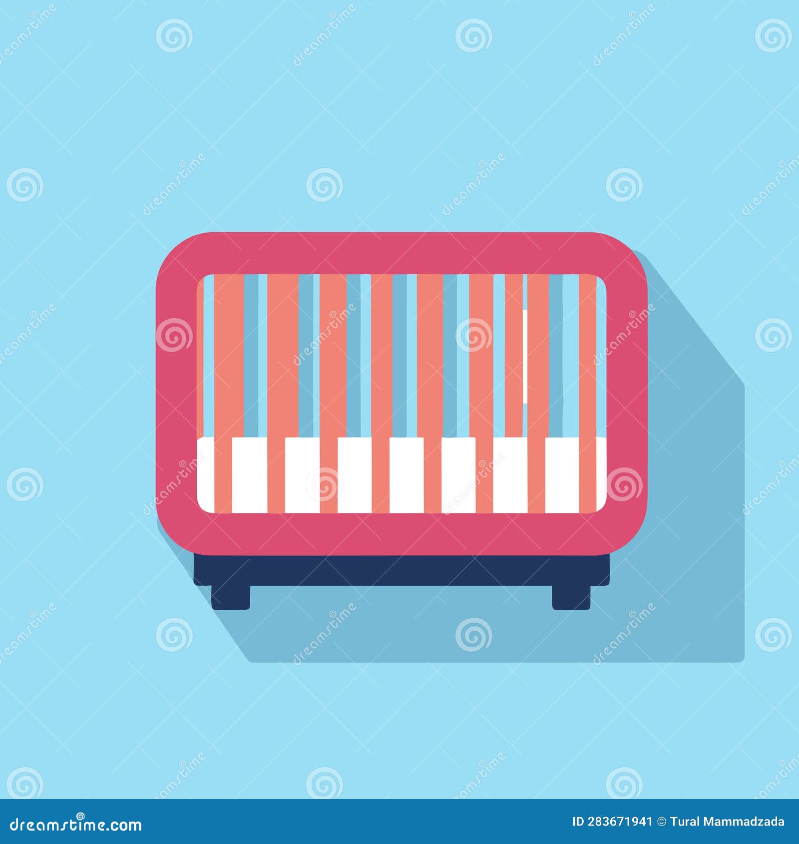 Vector of a Red and White Baby Crib on a Blue Background Stock Vector