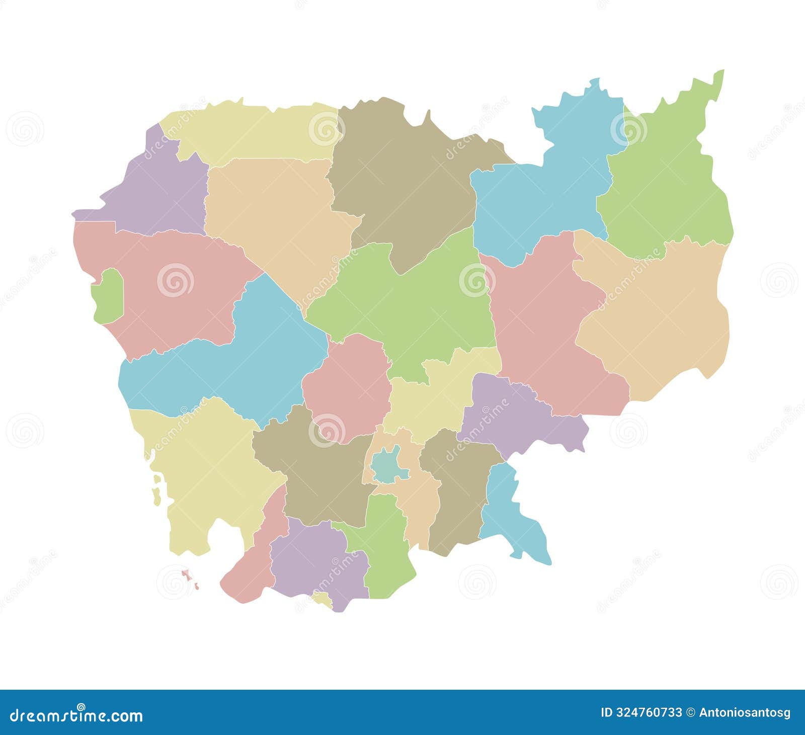  regional blank map of cambodia with provinces and administrative divisions.  on white background