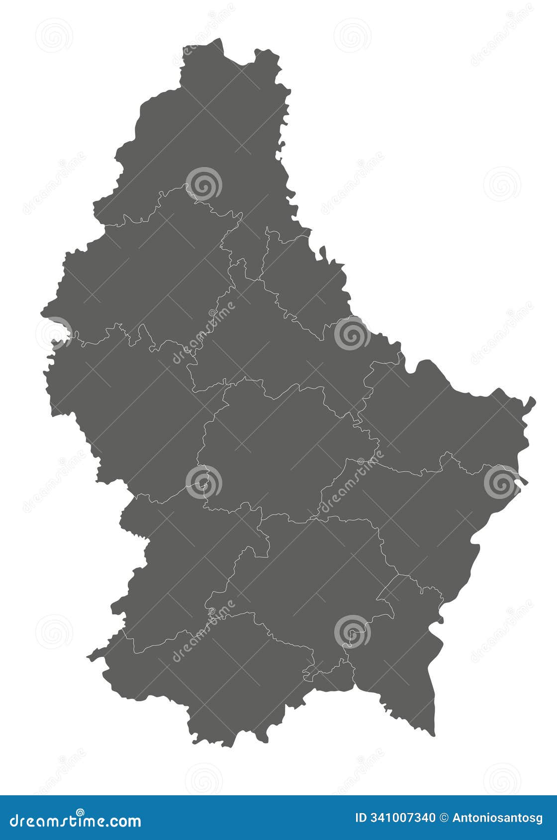  regional blank map of luxembourg with cantons and administrative divisions.