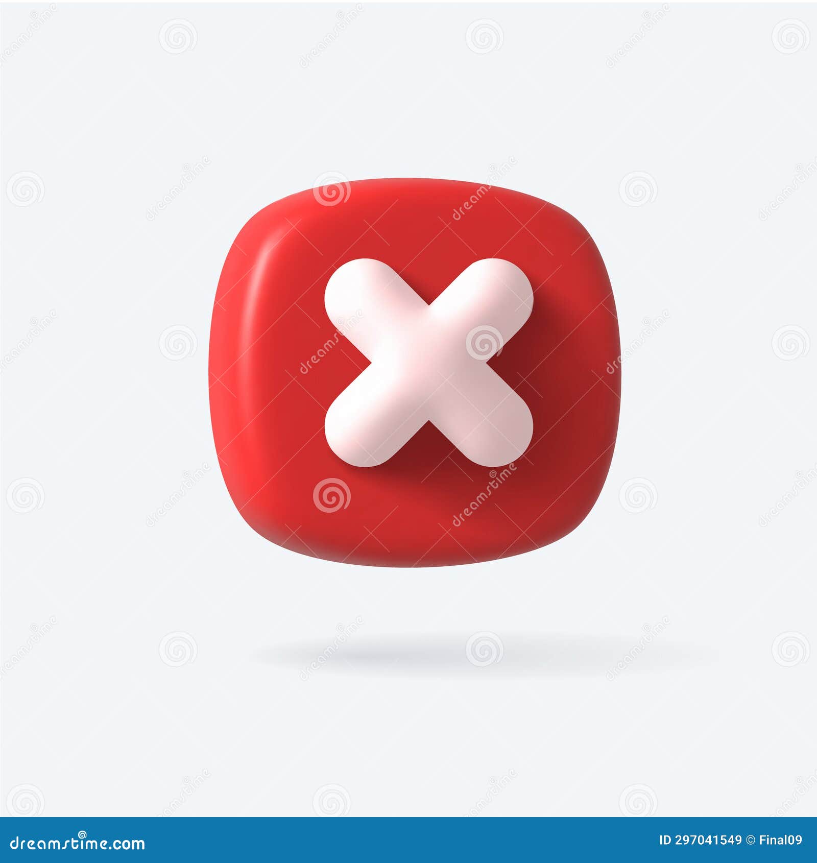 Vector Render 3d of Right Cross Icon. Red Color. Approvement Icon or