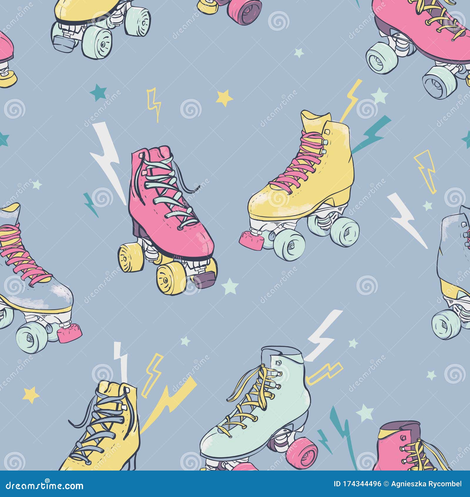 Vector Retro Electric Roller Skating on Pastel Blue Seamless Pattern  Background. Stock Vector - Illustration of school, electric: 174344496