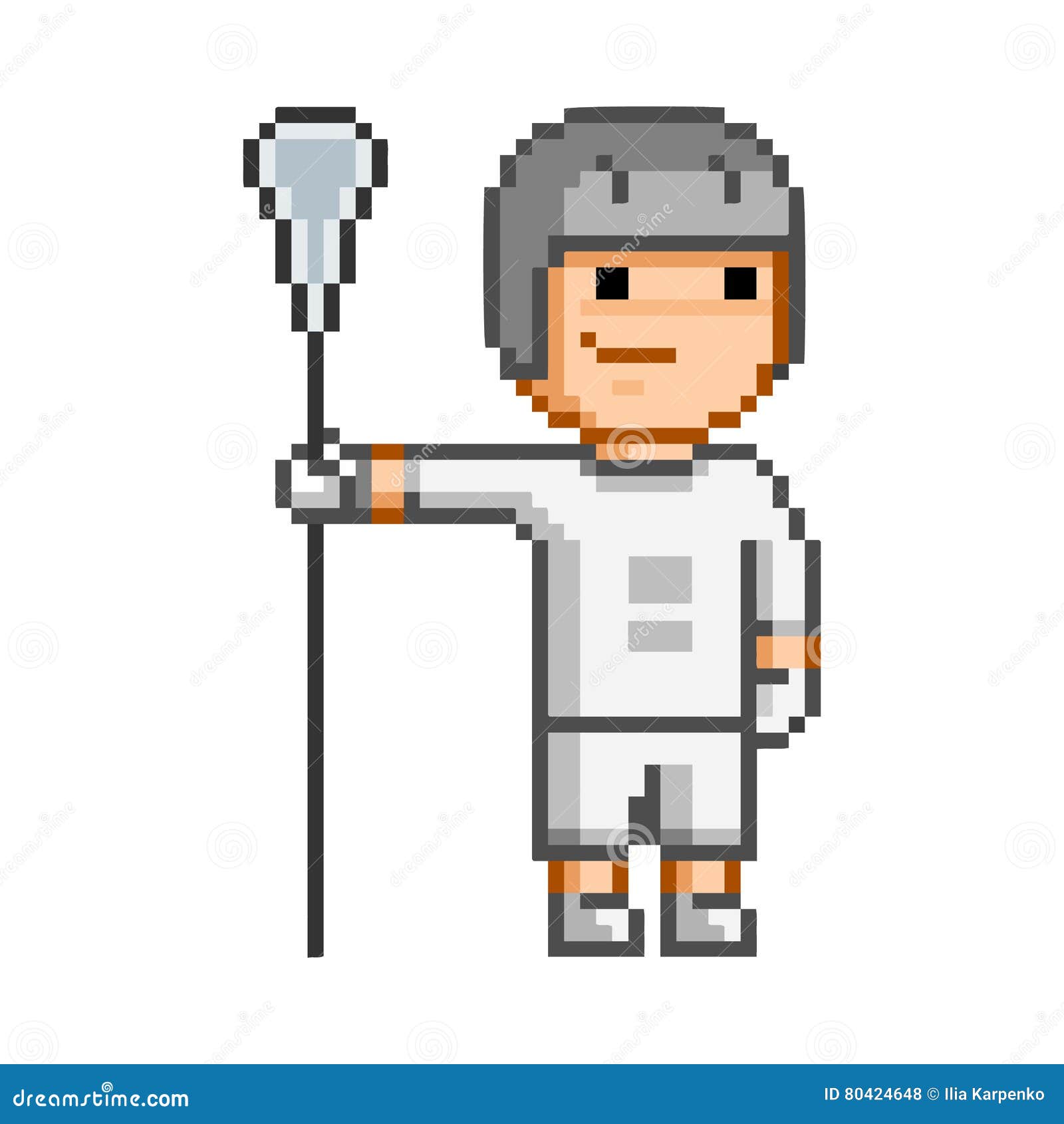Vector Retro Pixel Art Funny Lacrosse Player Stock Vector