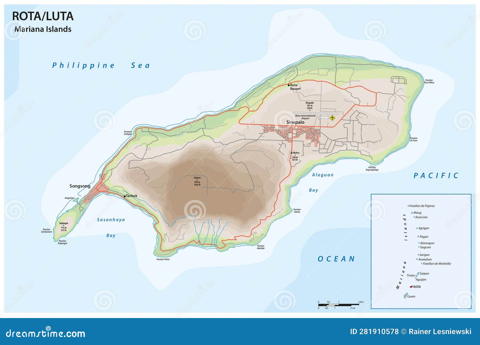  road map of the island of rota, mariana islands, united states