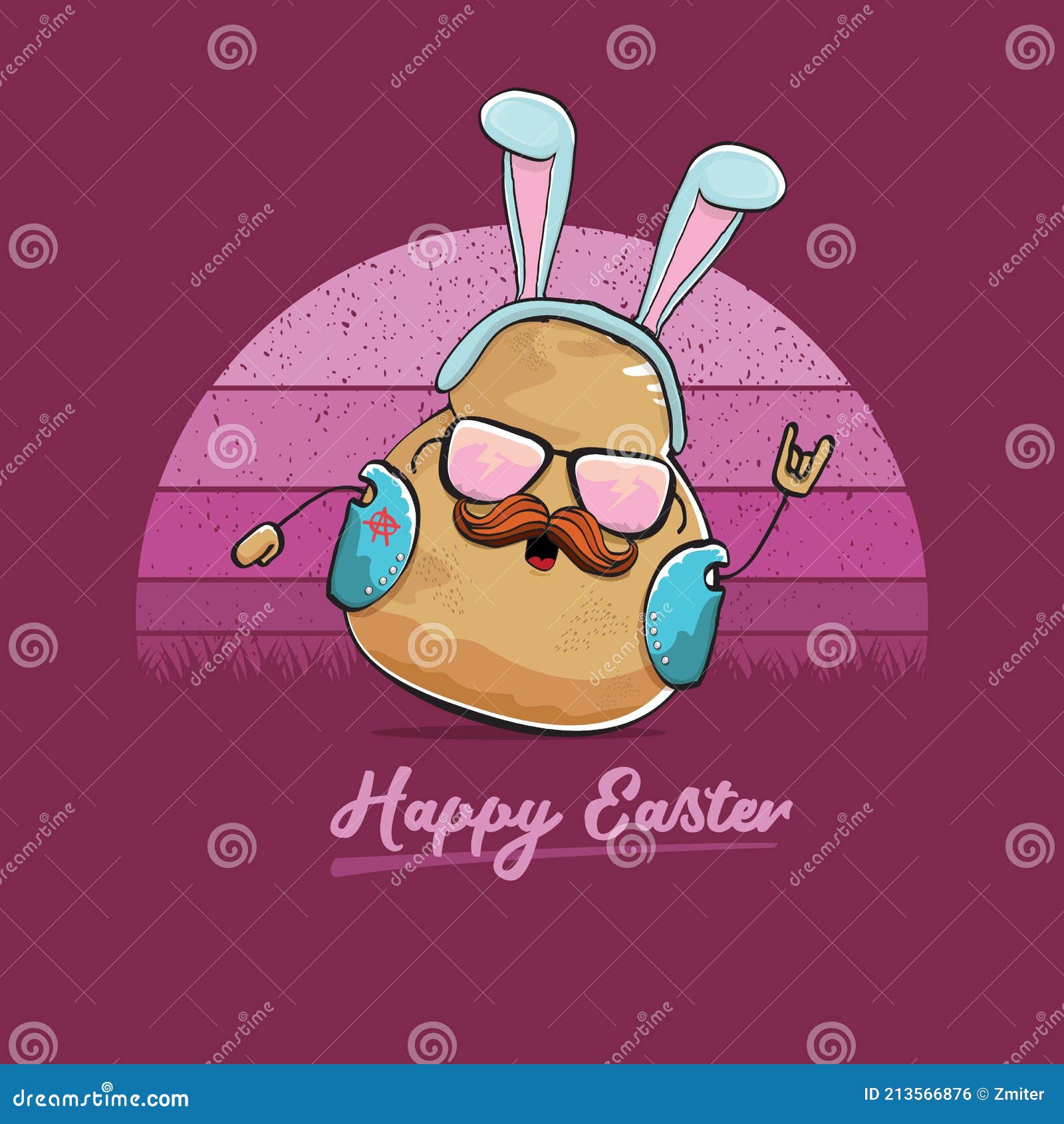 Vector Rock Star Papa Pascua Divertido Personaje De Dibujos Animados Con  Orejas De Conejo Azul Aislado En El Fondo Vintage Con El Ilustración del  Vector - Ilustración de rojo, huevo: 213566876