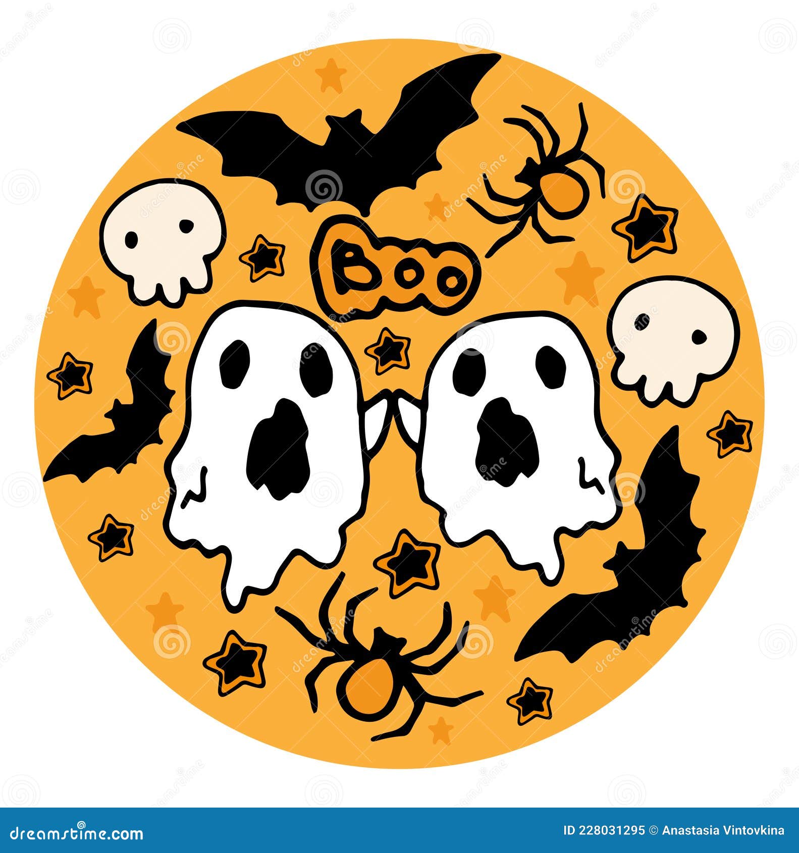 Vector Round Halloween Template Made of Doodle-style Signs ...
