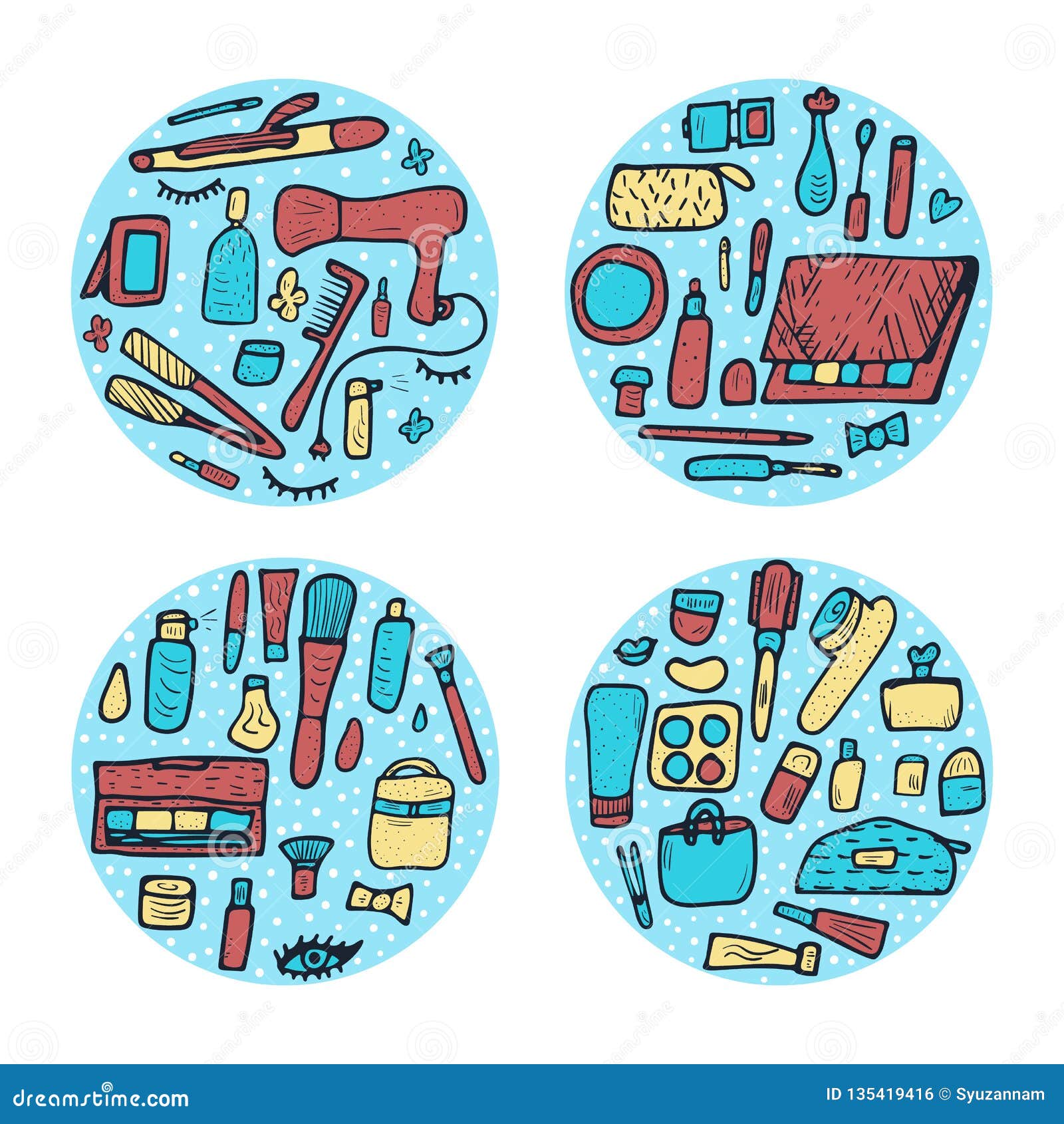 Set of Cosmetic Items. Collection of Beauty Tools. Stock Vector