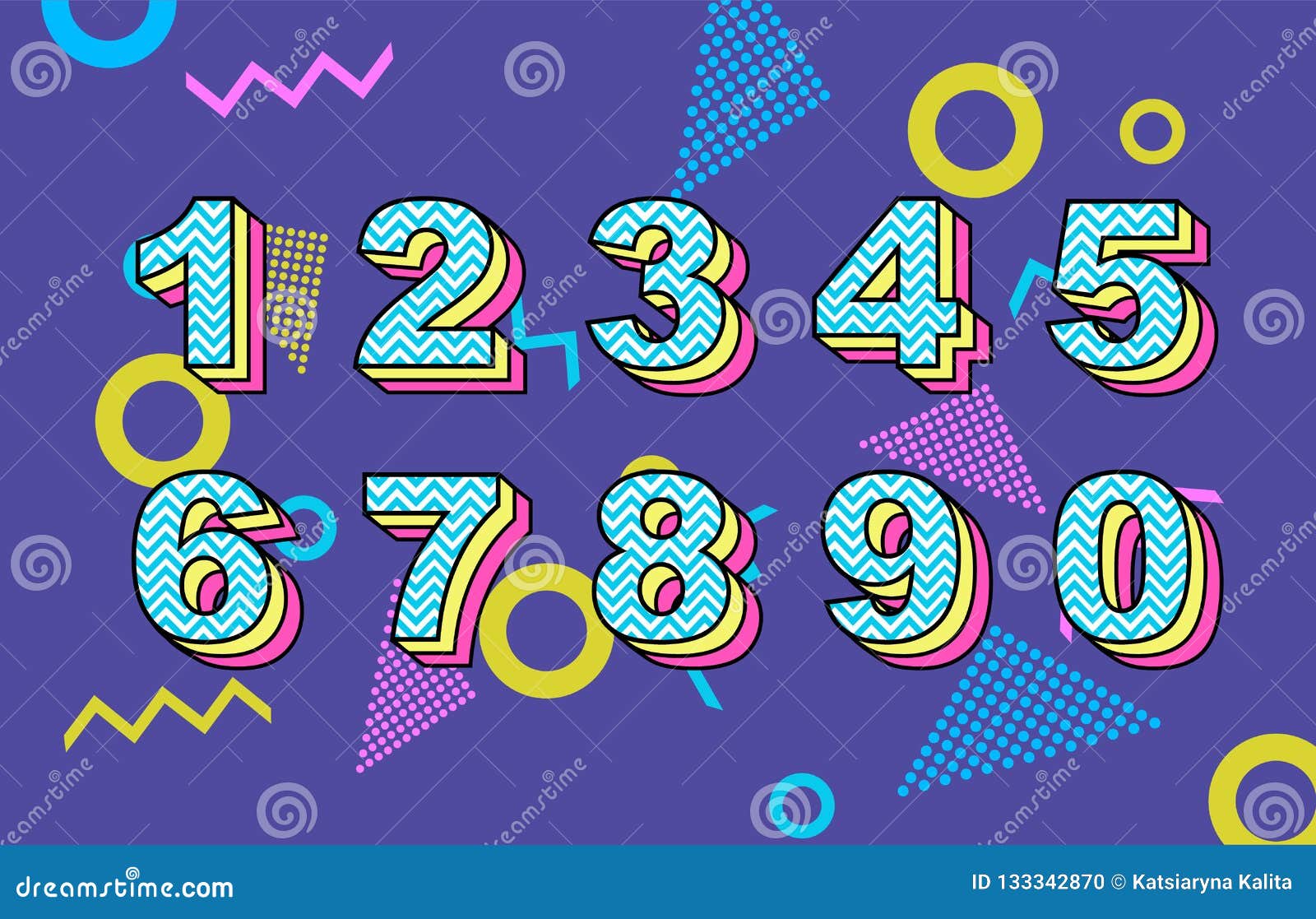 Download Vector Of 80 S Retro Folding Numbers. Vintage Script Font ...