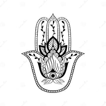 Vector Sacred Sign - Hamsa Hand, Hand of Fatima. Indian Hand Drawn ...