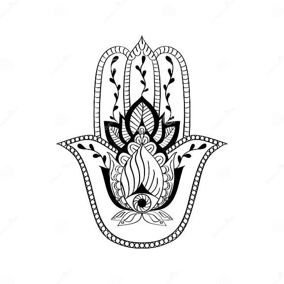 Vector Sacred Sign - Hamsa Hand, Hand of Fatima. Indian Hand Drawn ...