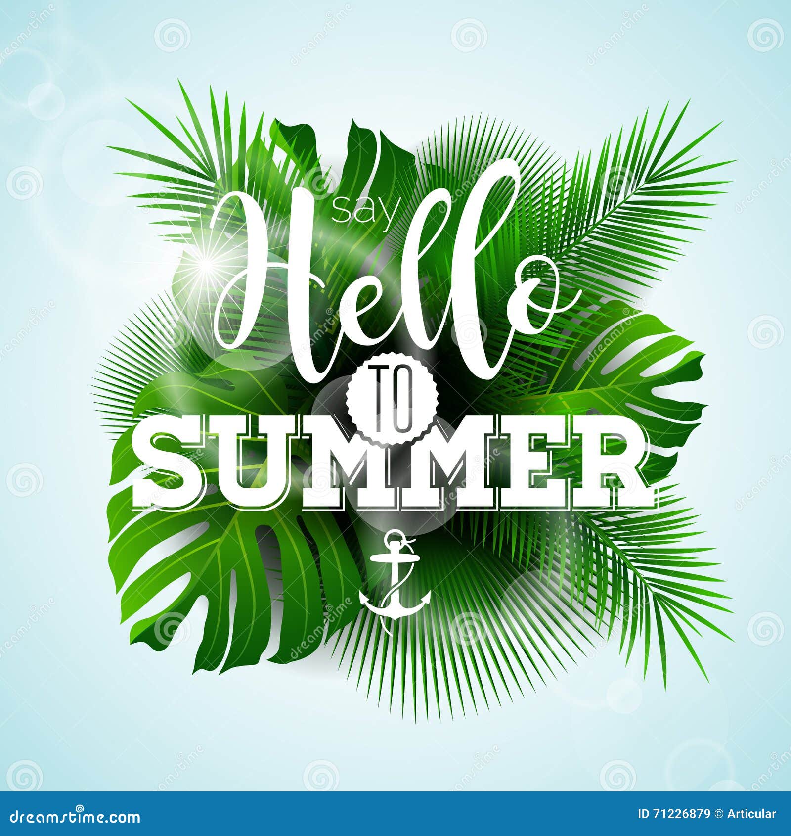 Vector Say Hello To Summer Typographic Illustration with Tropical ...