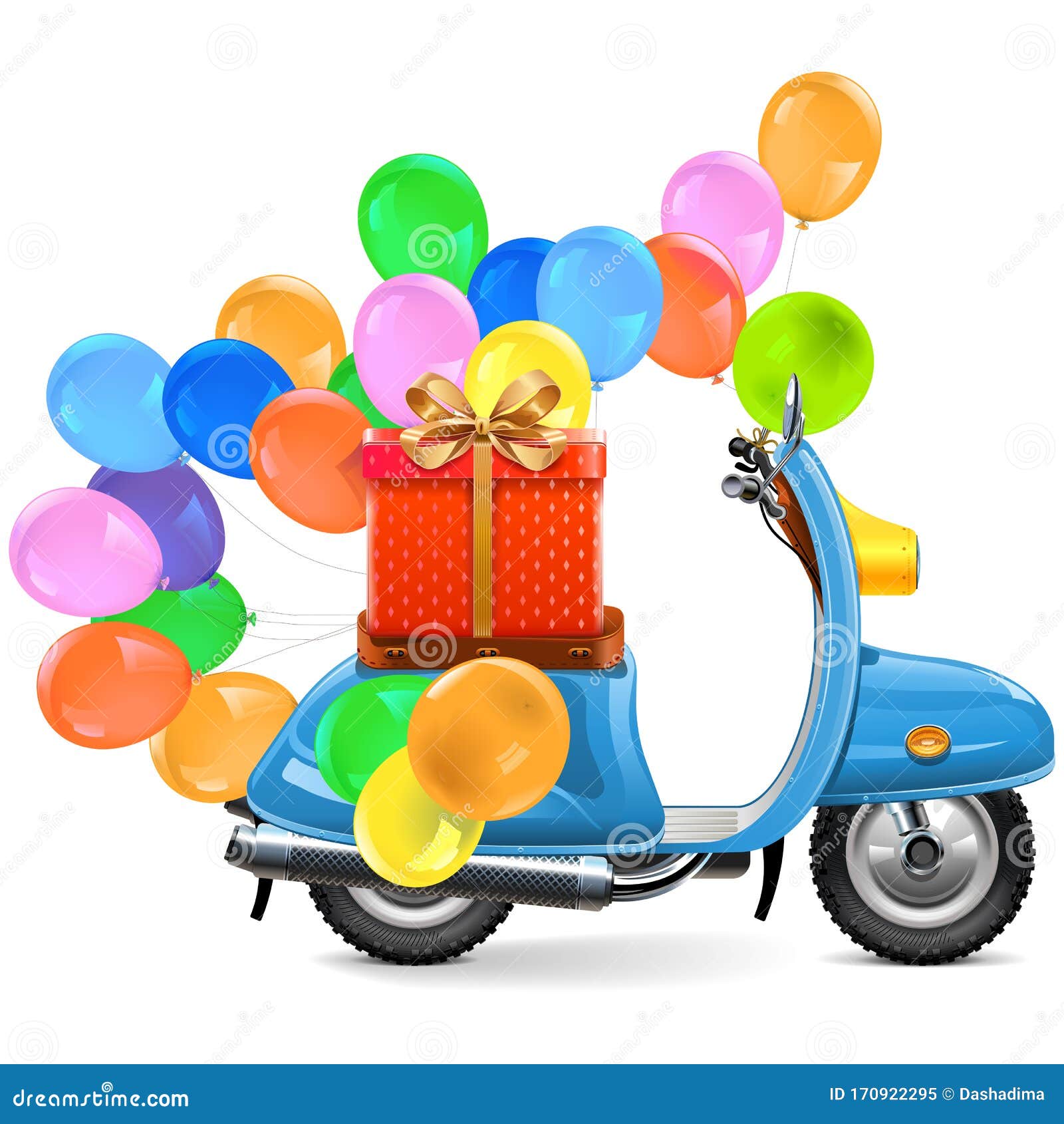 Vector Scooter with Balloons and Gift Stock Vector Illustration of holiday, moped 170922295