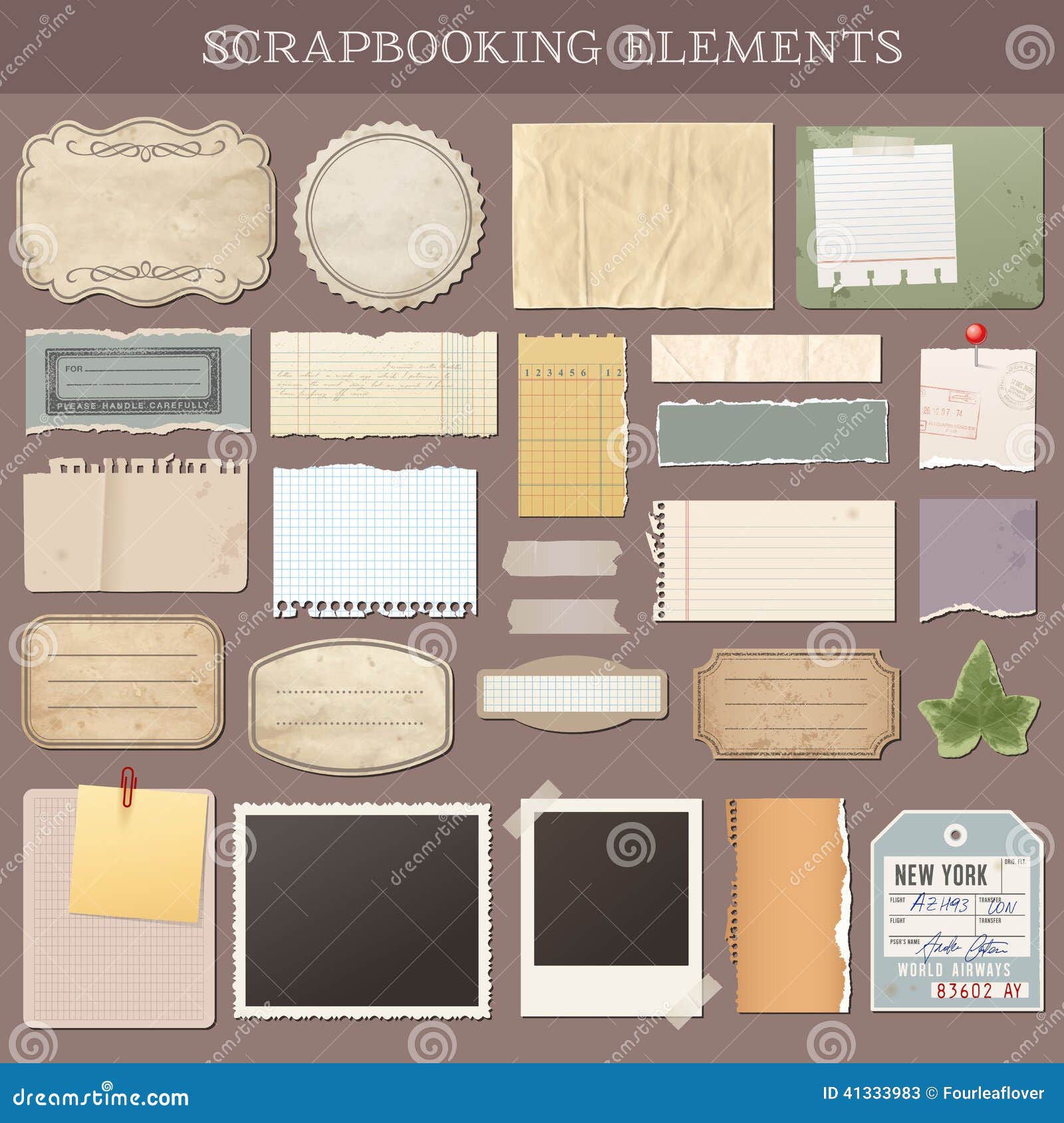 Scrapbook set with different elements - scrapbook paper Stock