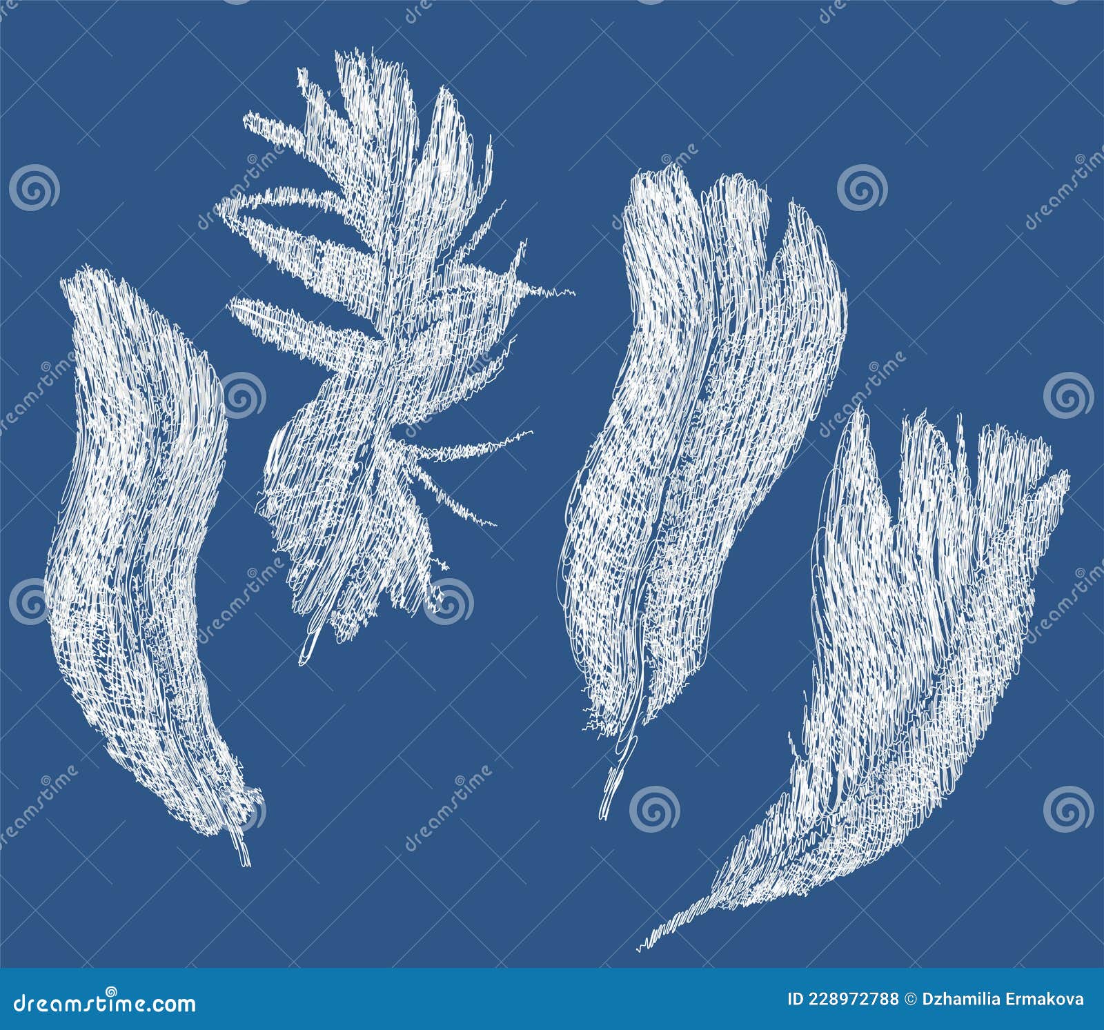 Vector Scribble Drawings of Different White Bird Feathers Stock Vector
