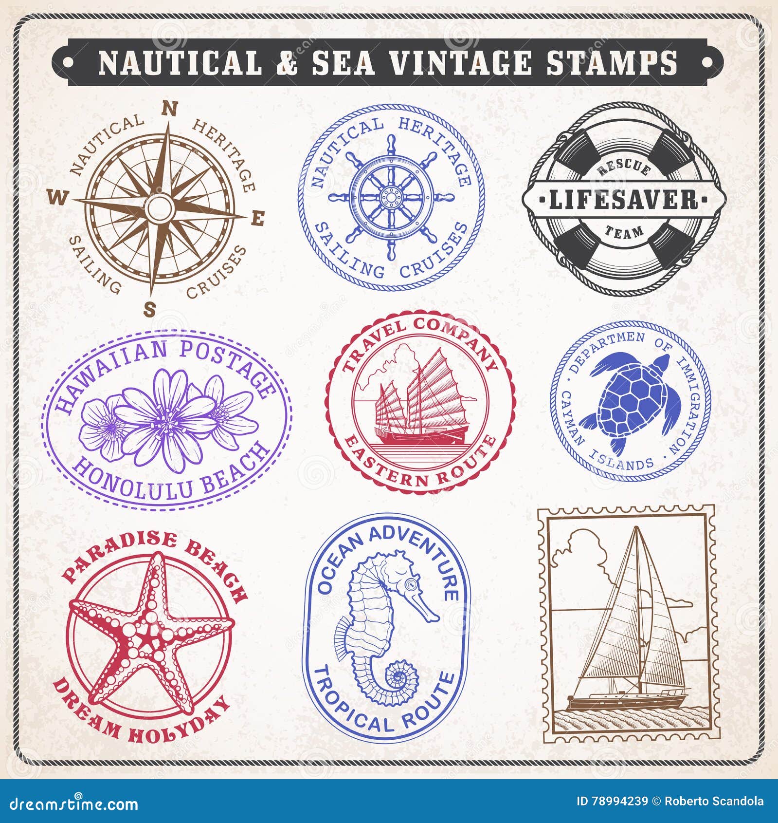 Vector Sea Journey Vintage Stamps Stock Vector - Illustration of blank ...