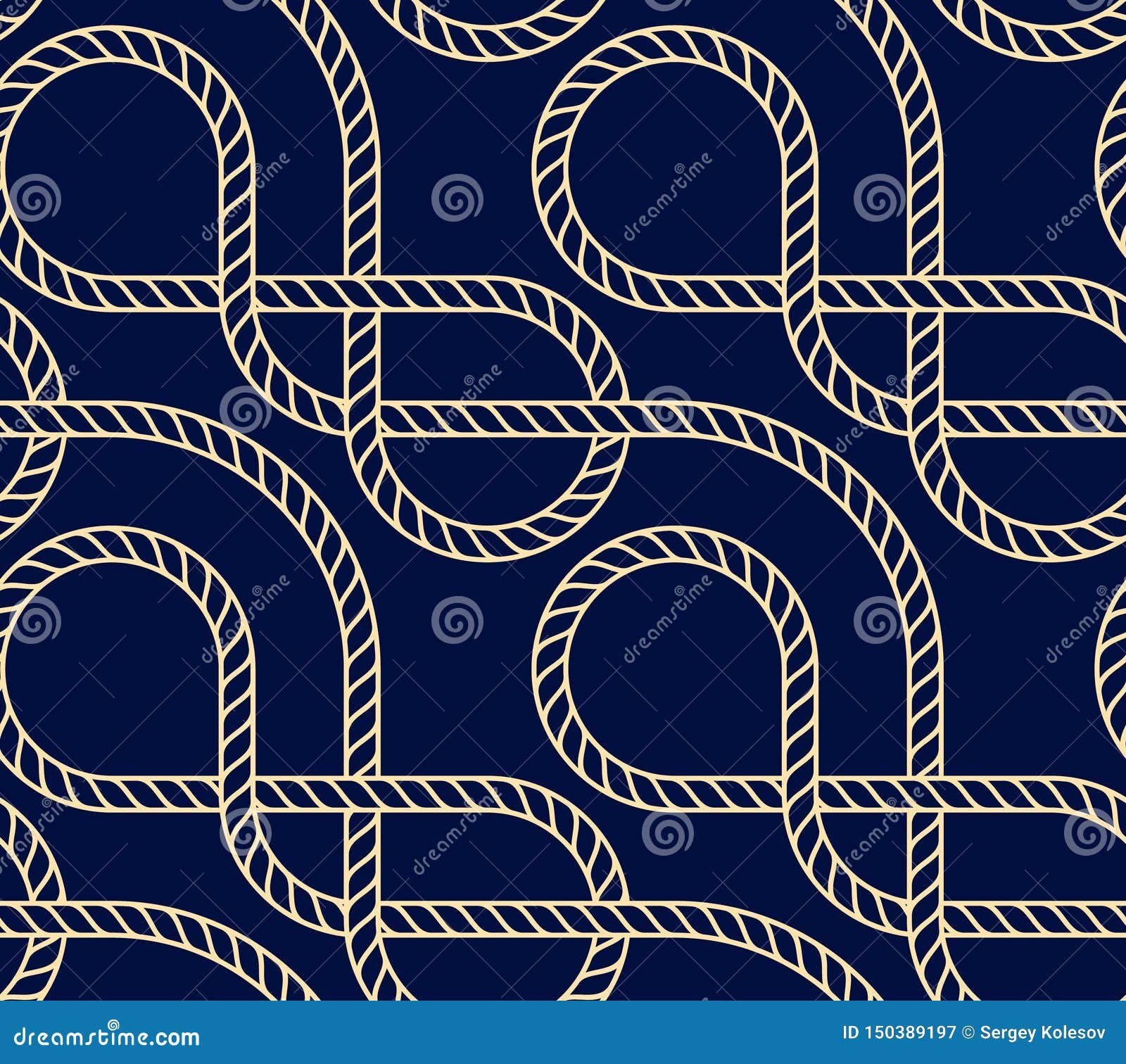  seamless background with marine rope. nautic pattern dark blue and gold