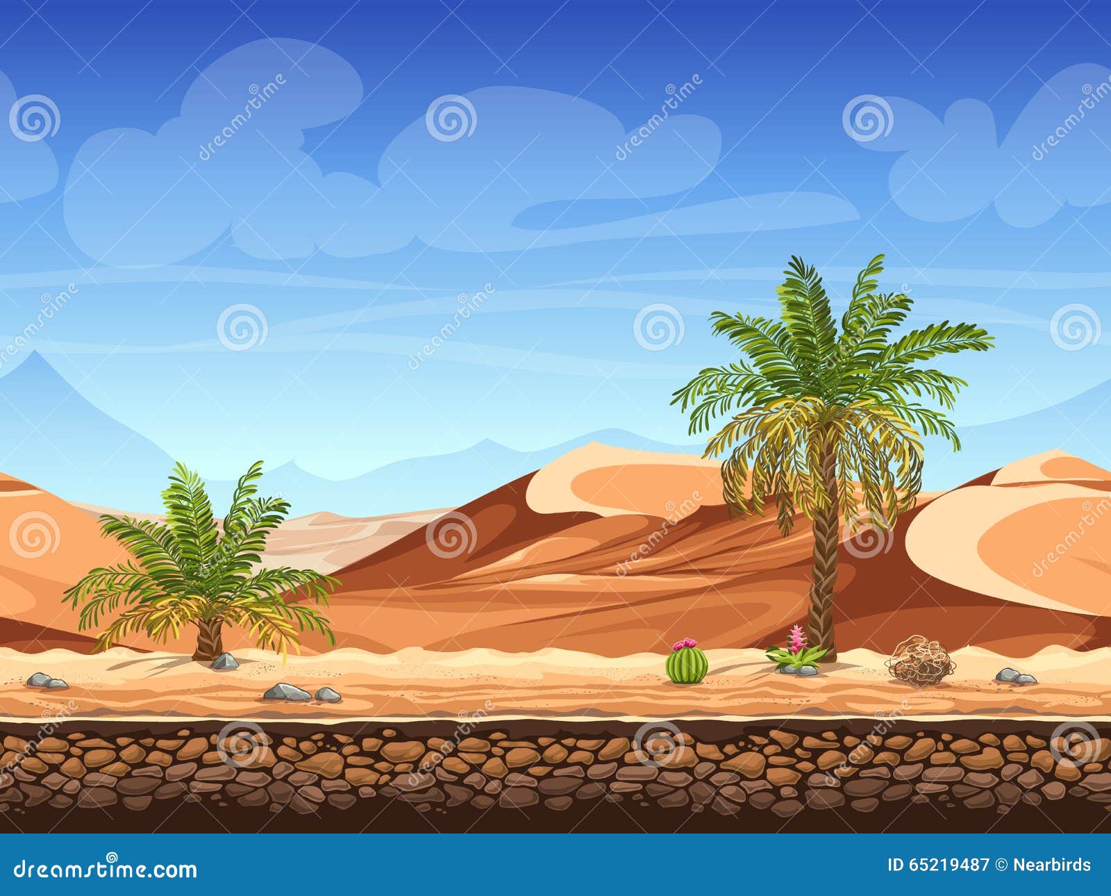 Vector Seamless Background Palm Trees in Desert Stock Vector