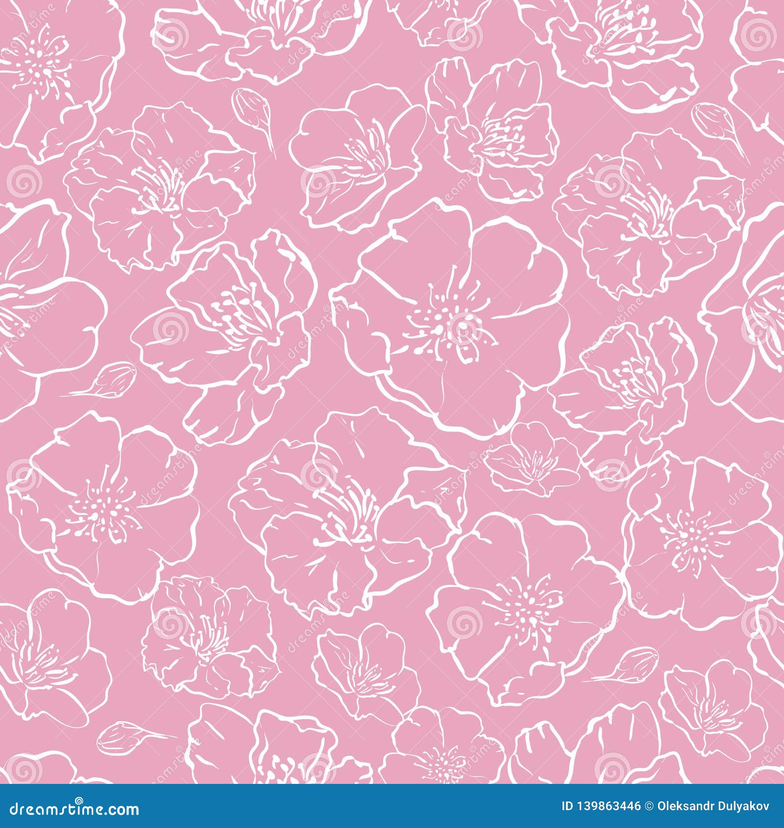 Vector Seamless Background Pattern. Pink Sakura Blossom, Japanese ...