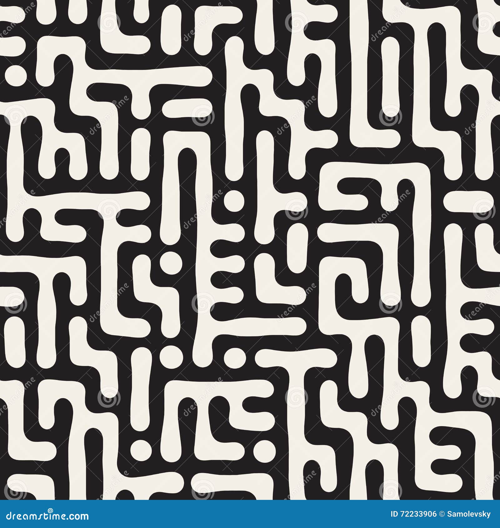 Vector Seamless Black and White Rounded Irregular Maze Pattern Stock ...