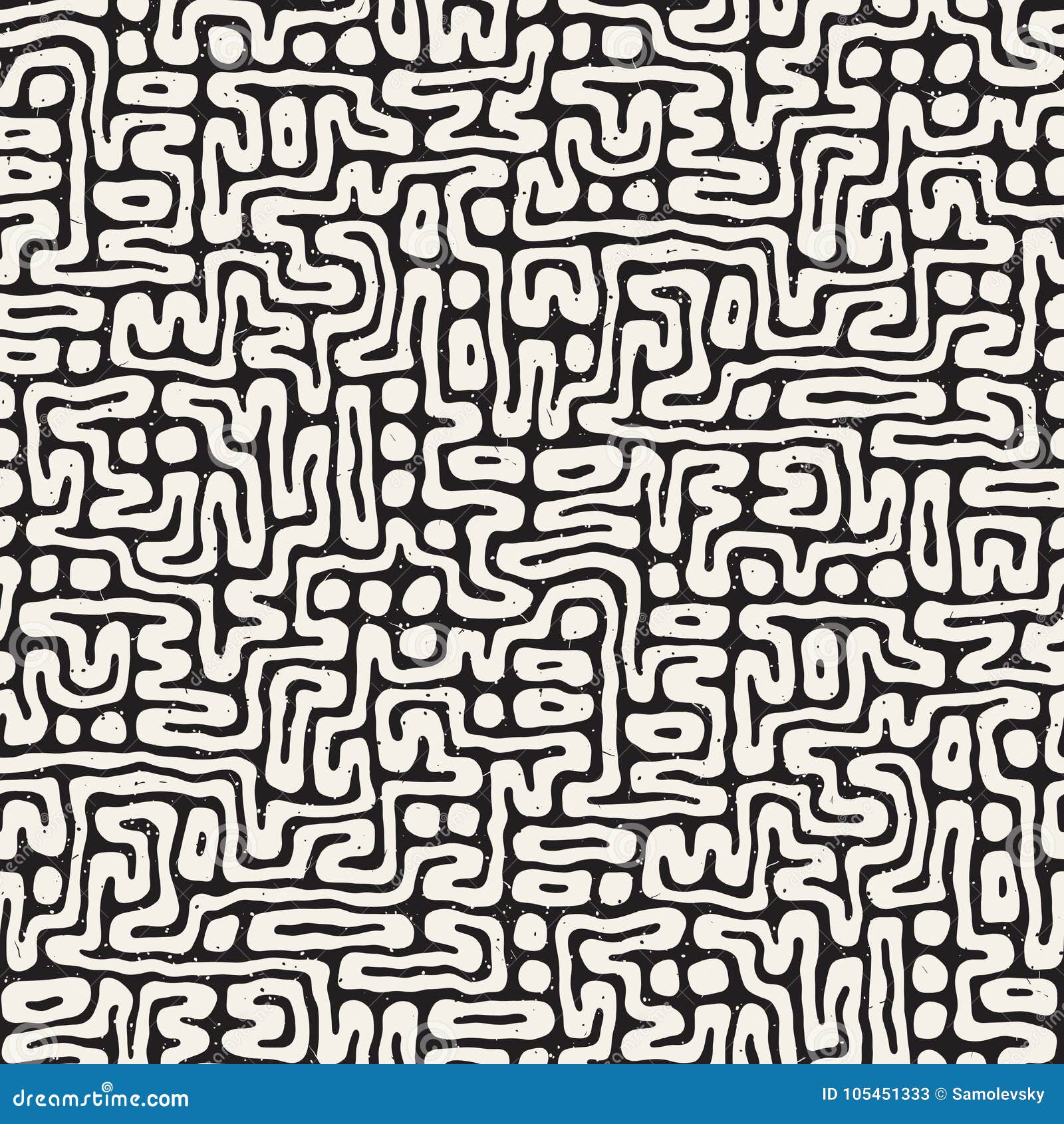 Vector Seamless Black and White Rounded Irregular Maze Pattern ...