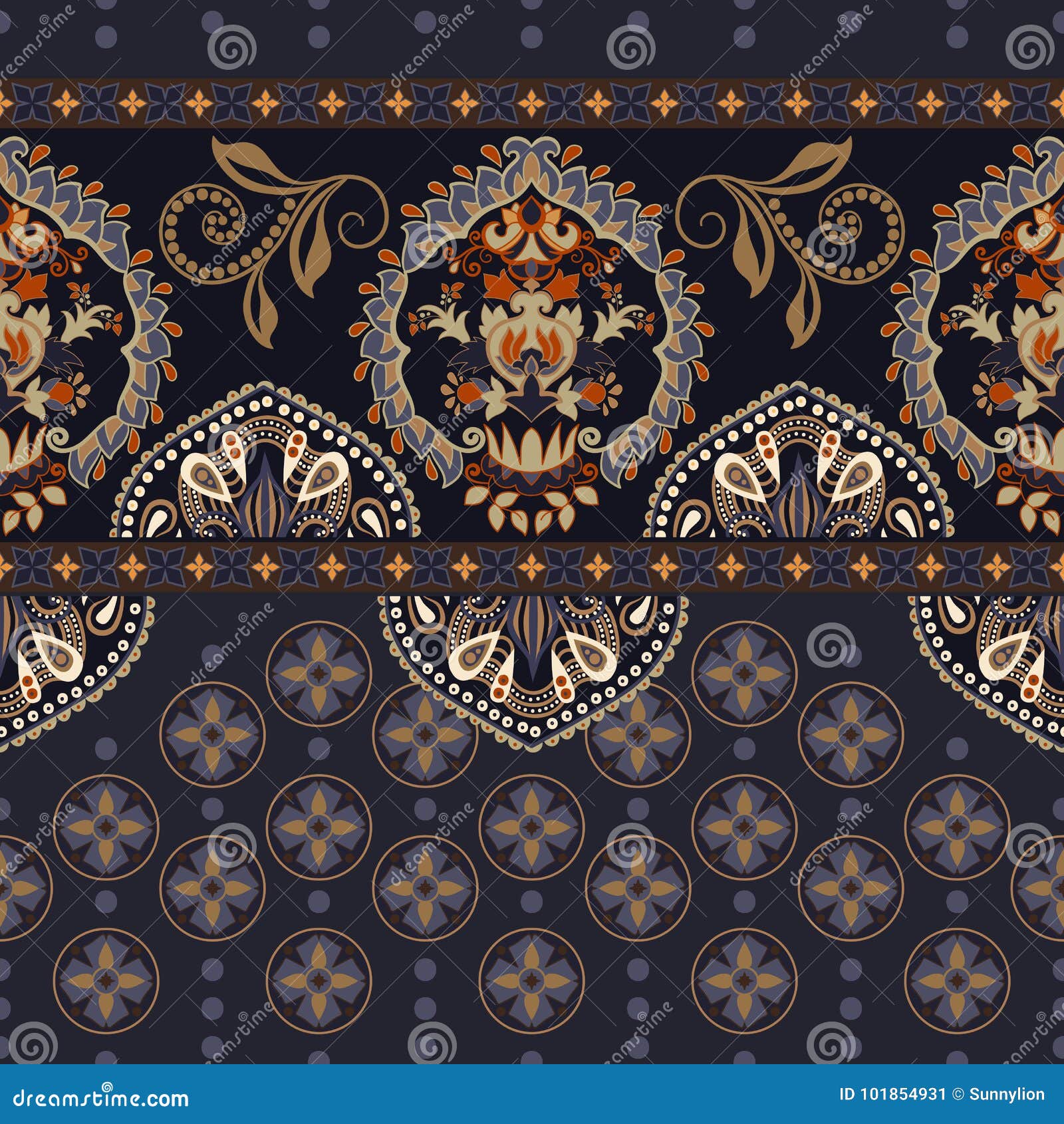 Vector Seamless Border with Decorative Ethnic Elements. Moroccan Style