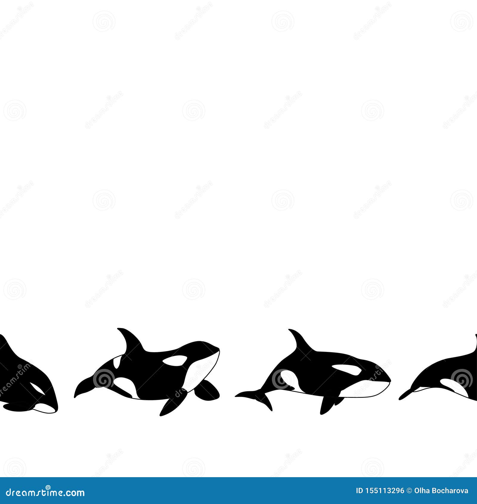 Vector Seamless Border Of Graphical Killer Whale Swimming On White Background Stock Vector Illustration Of Marine Pattern 155113296