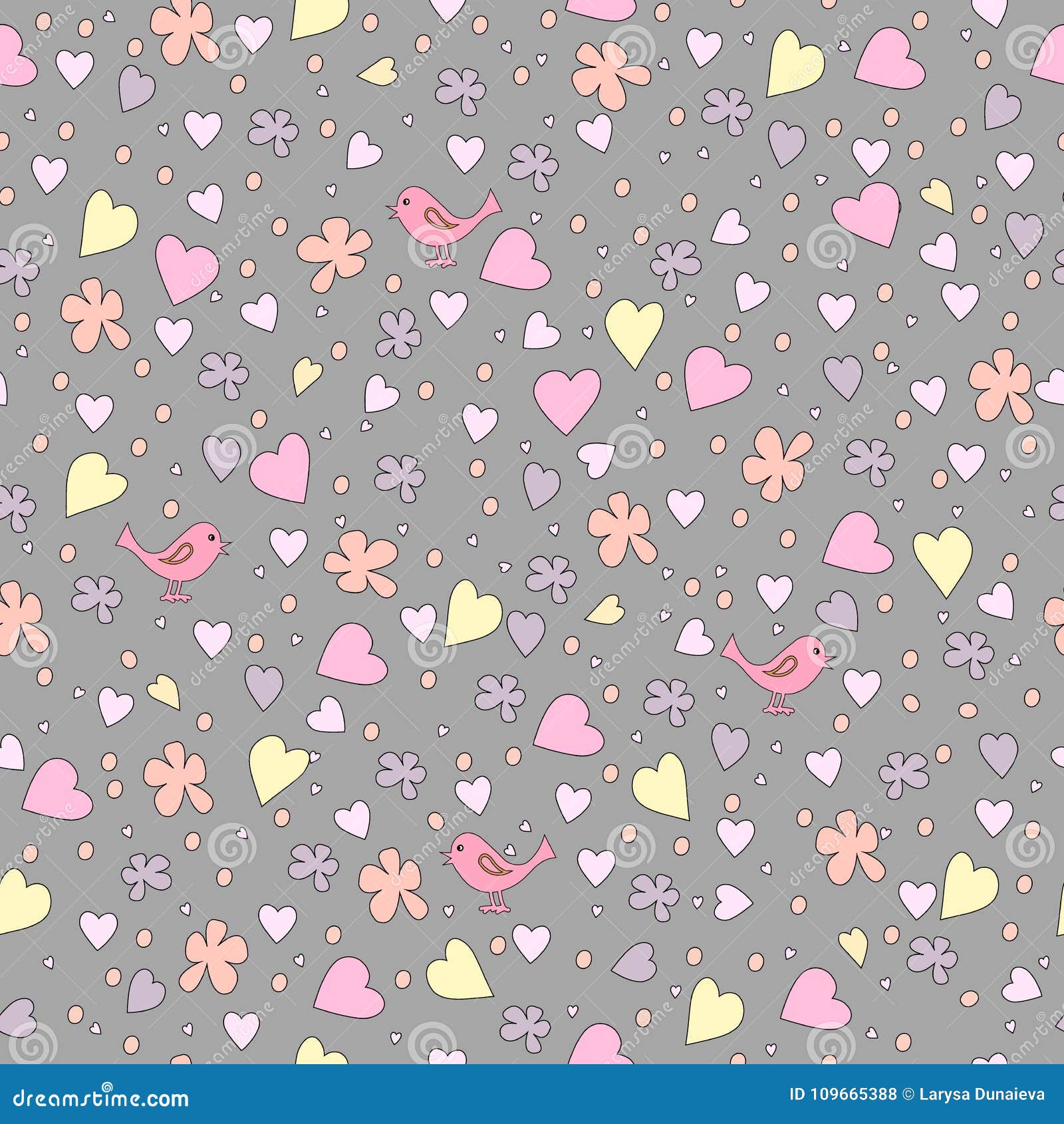 Small Birds Among Flowers And Hearts Stock Vector Illustration Of Graphic Background 109665388