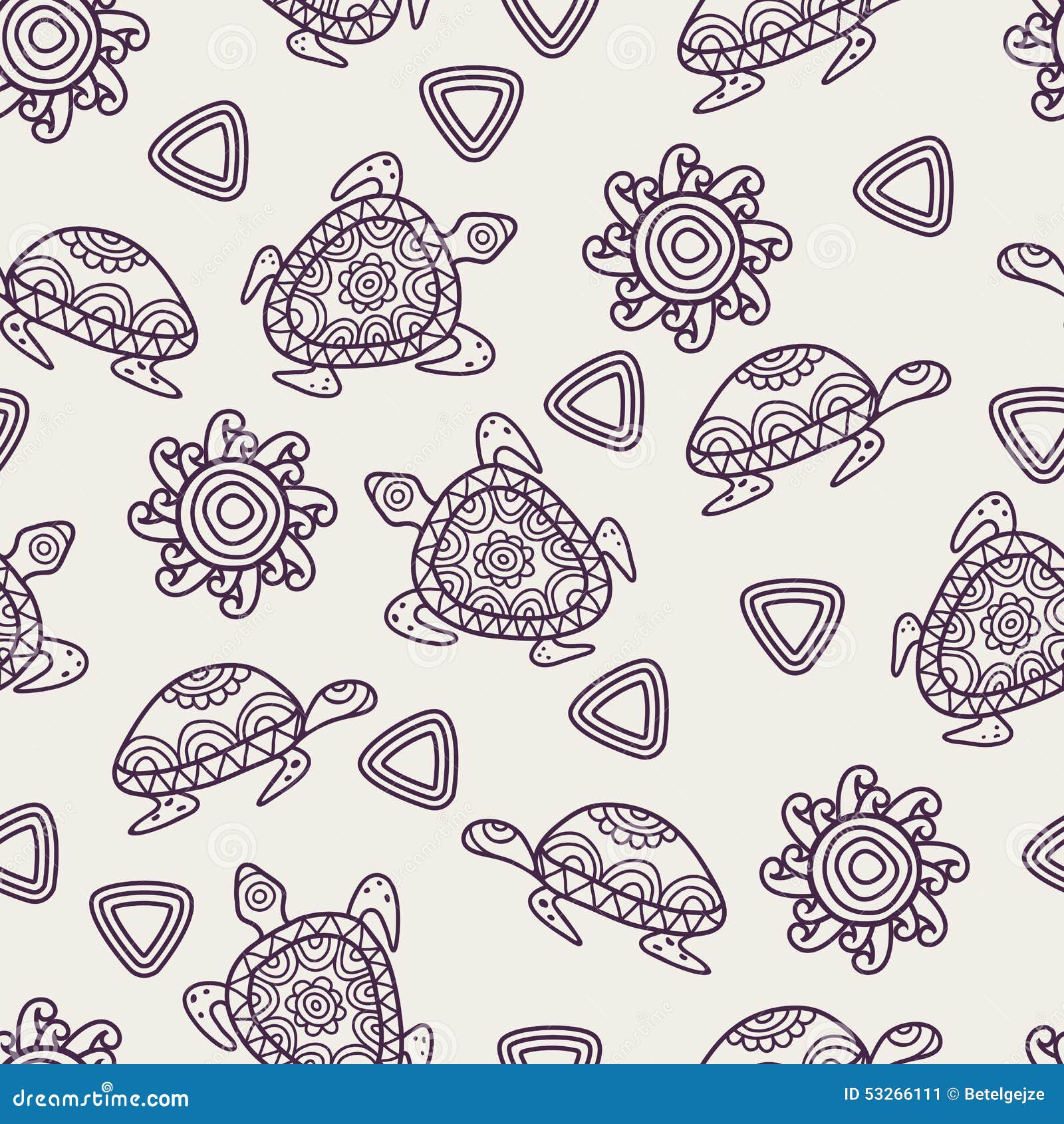  seamless decorative pattern with ornamental turtles, sun