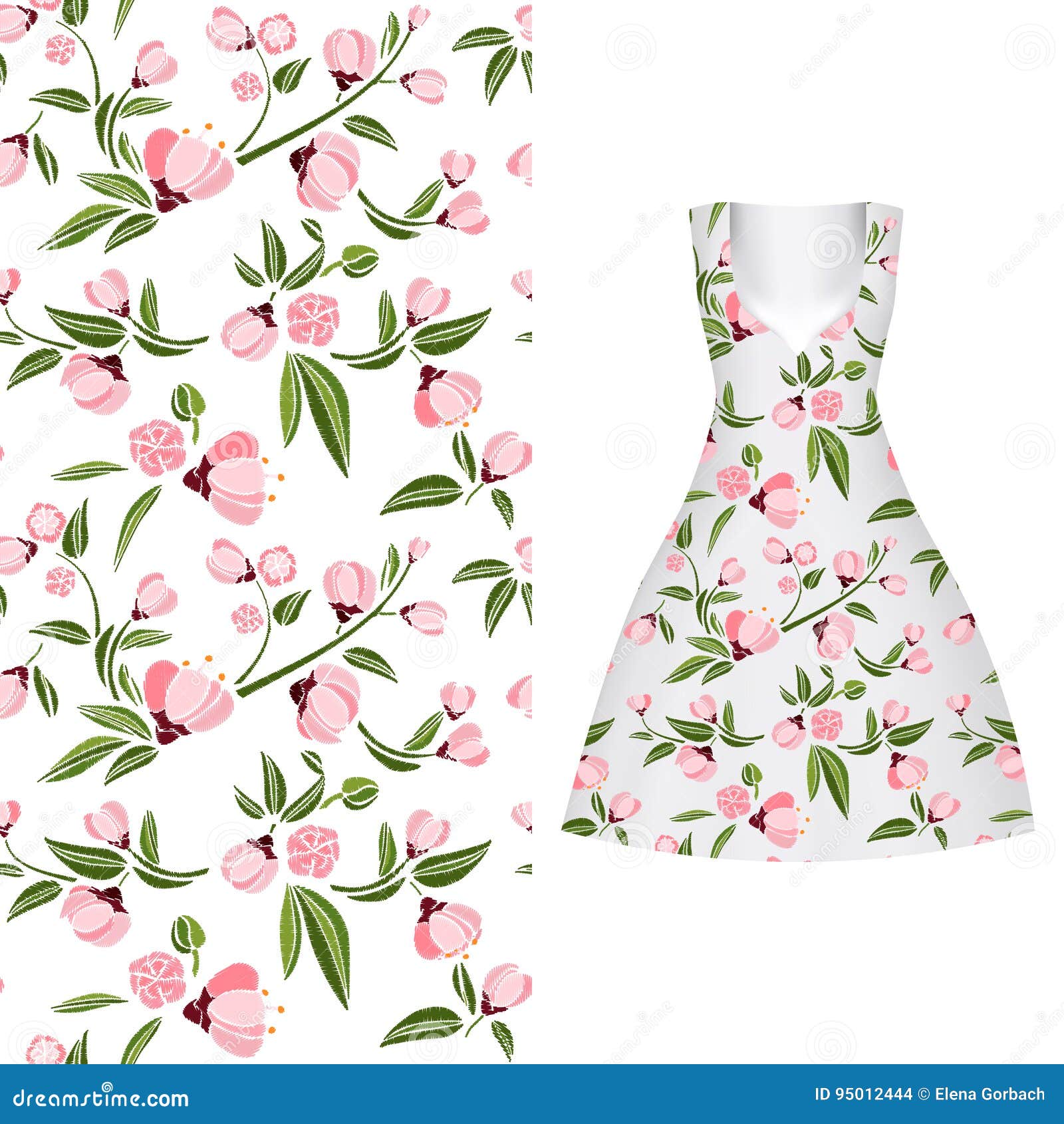 Download Vector Seamless Embroidery, Floral Pattern Of Leaves And ...
