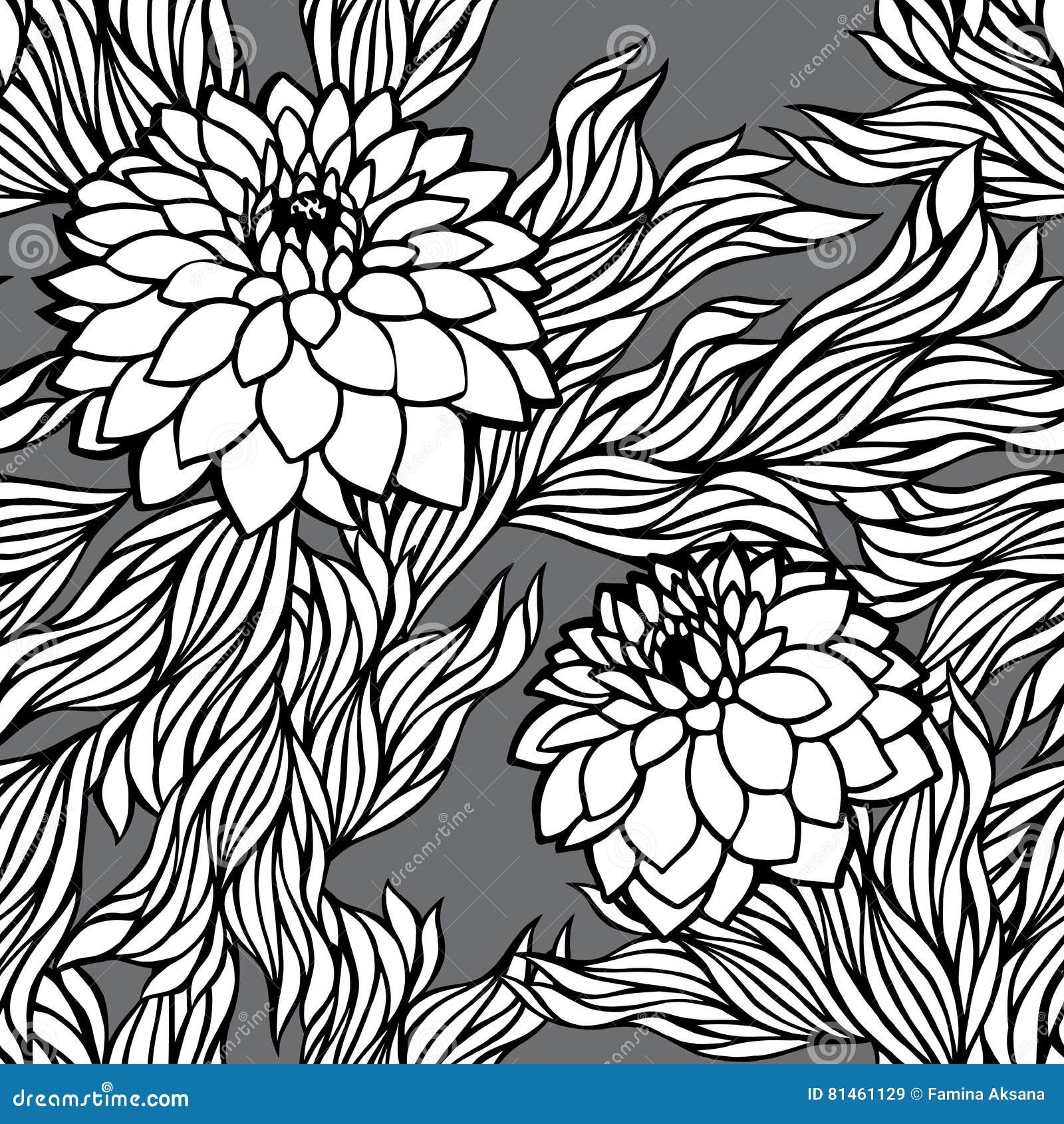 Vector Seamless Floral Pattern Black And White Monochrome Stock Vector