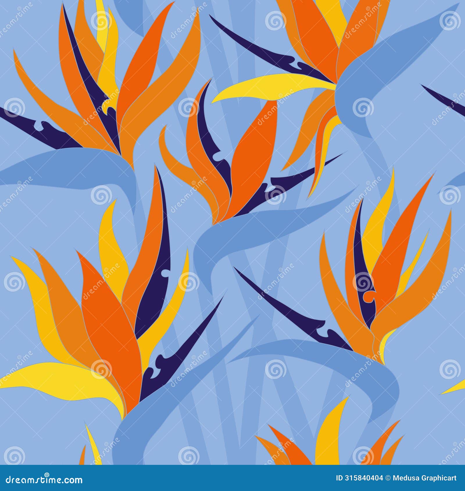  seamless floral pattern with herbaceous plant of strelitzia