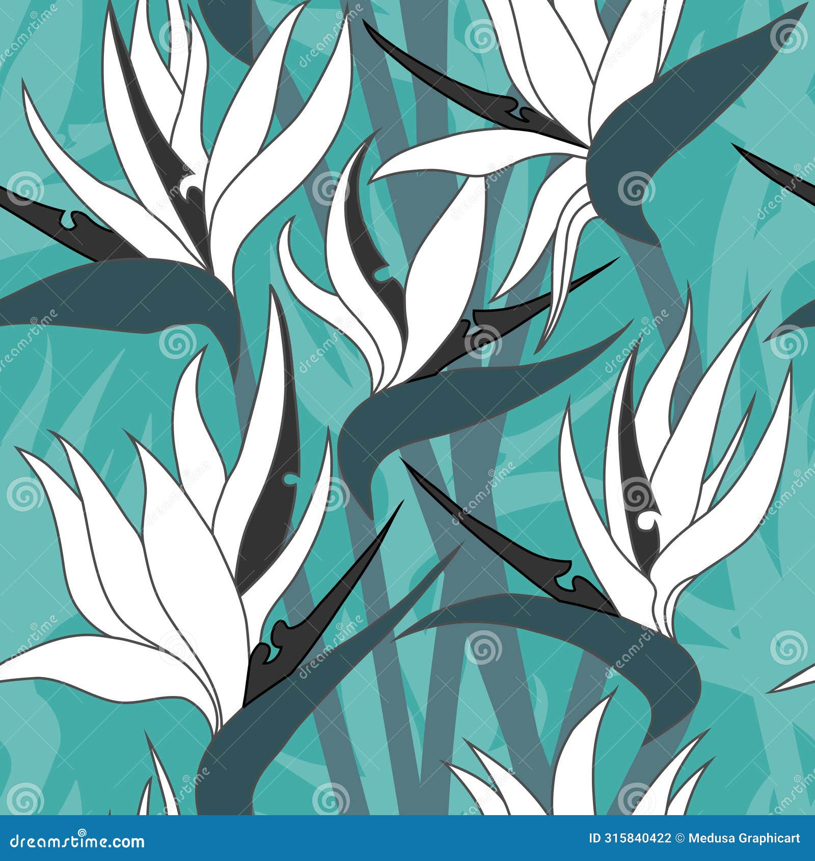  seamless floral pattern with herbaceous plant of strelitzia.