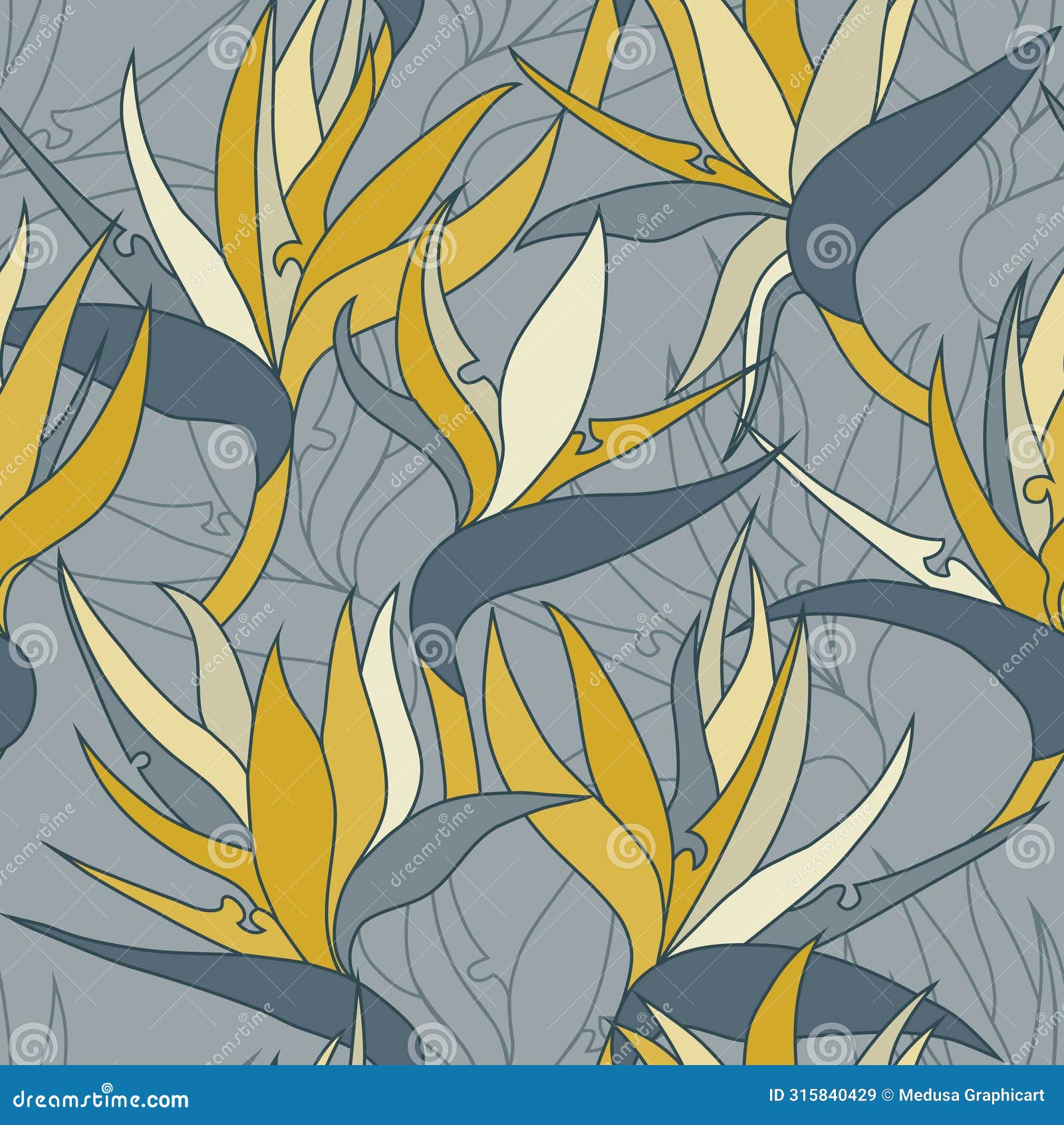  seamless floral pattern with herbaceous plant of strelitzia.