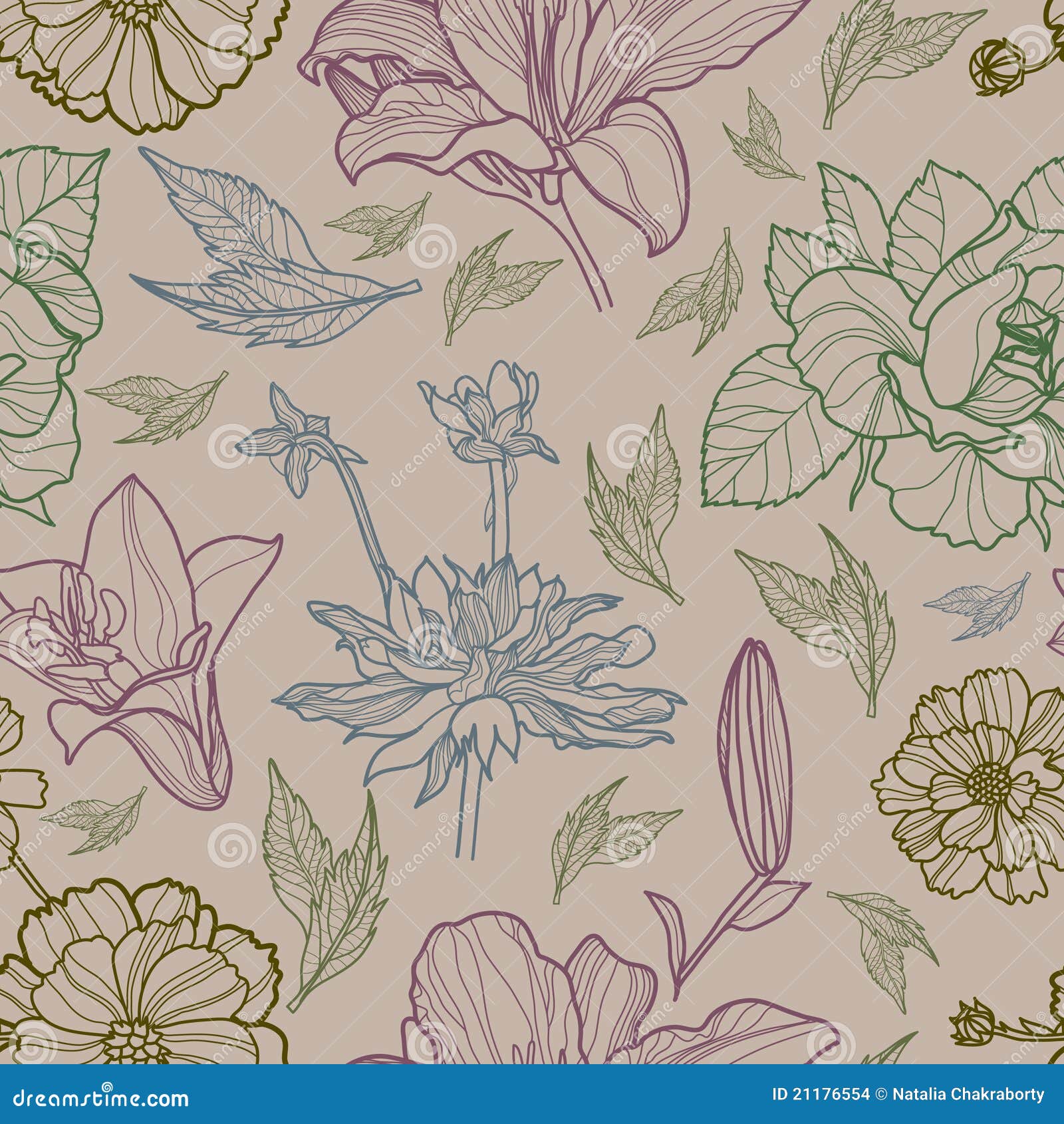  seamless floral pattern with herbarium