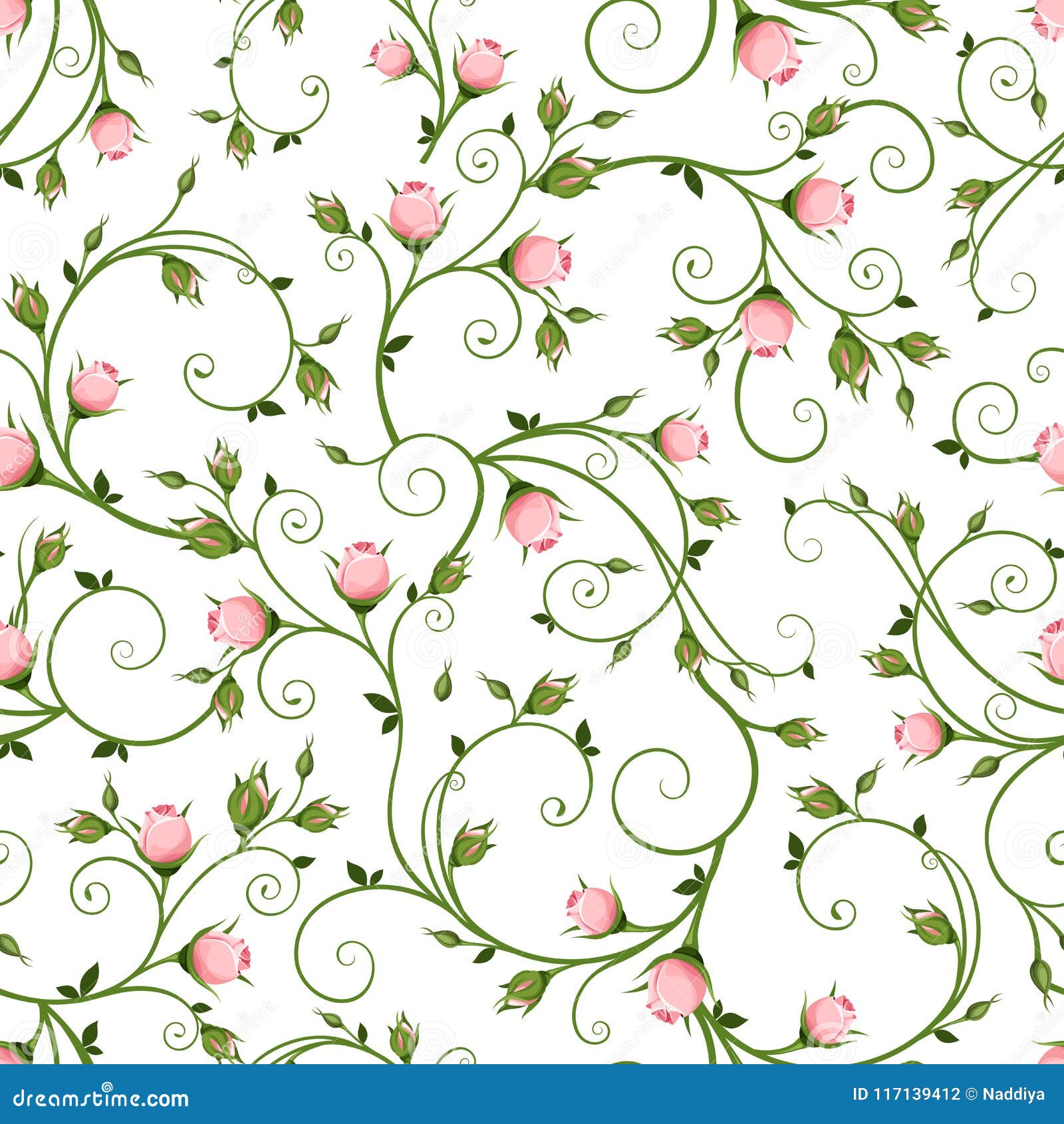 seamless floral pattern with pink rosebuds.  .