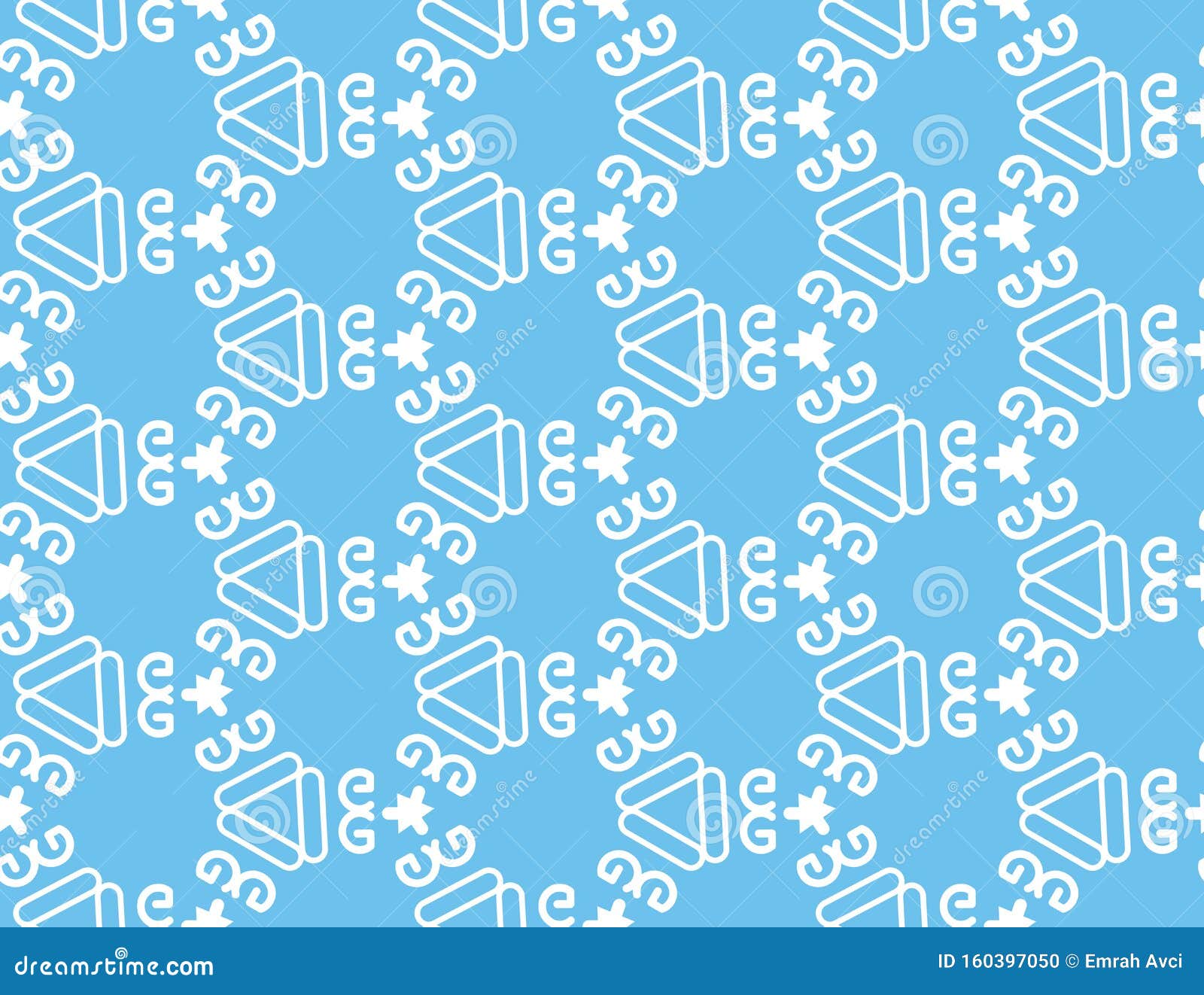 Vector Seamless Geometric Pattern. Light Blue Background, White Lines
