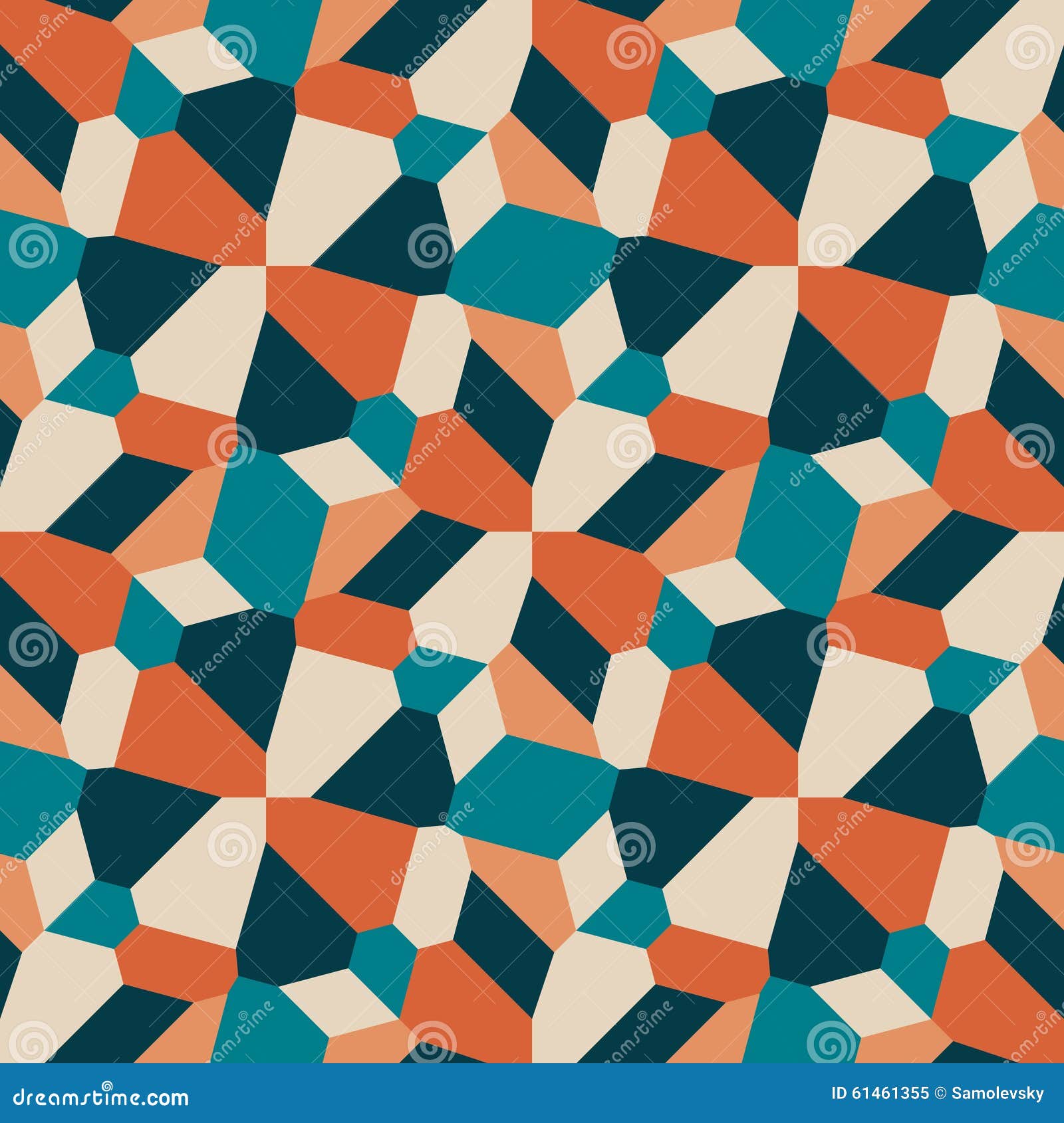 Vector Seamless Geometric Tiling Pattern in Teal and Orange Stock