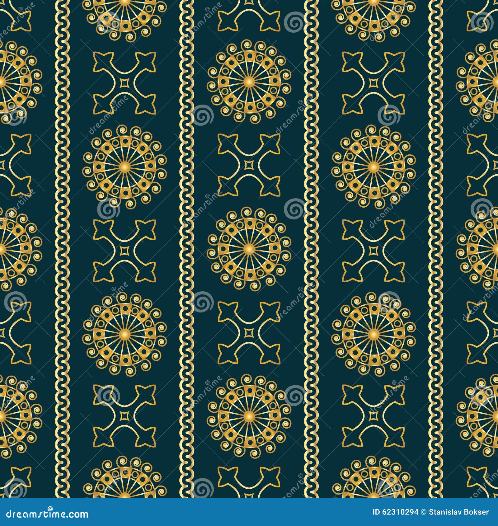 Vector Seamless Gold Vintage Ornamental Pattern on Dark Blue Background ...