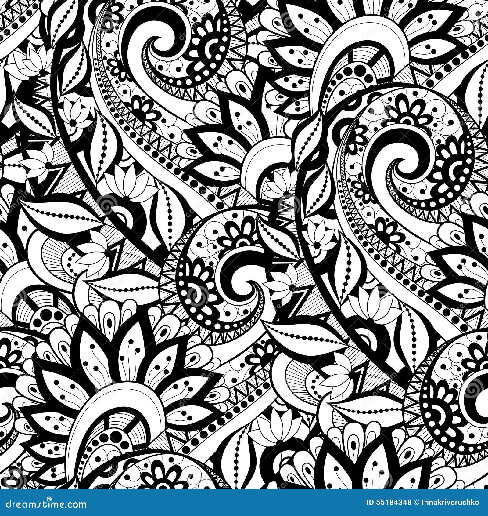 Vector Seamless Monochrome Floral Pattern Stock Vector - Illustration ...