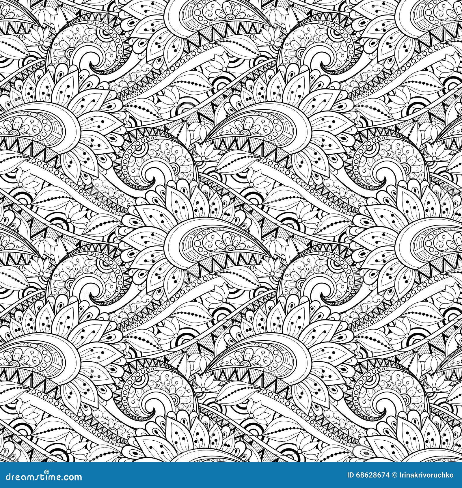 Vector Seamless Monochrome Floral Pattern Stock Vector - Illustration ...