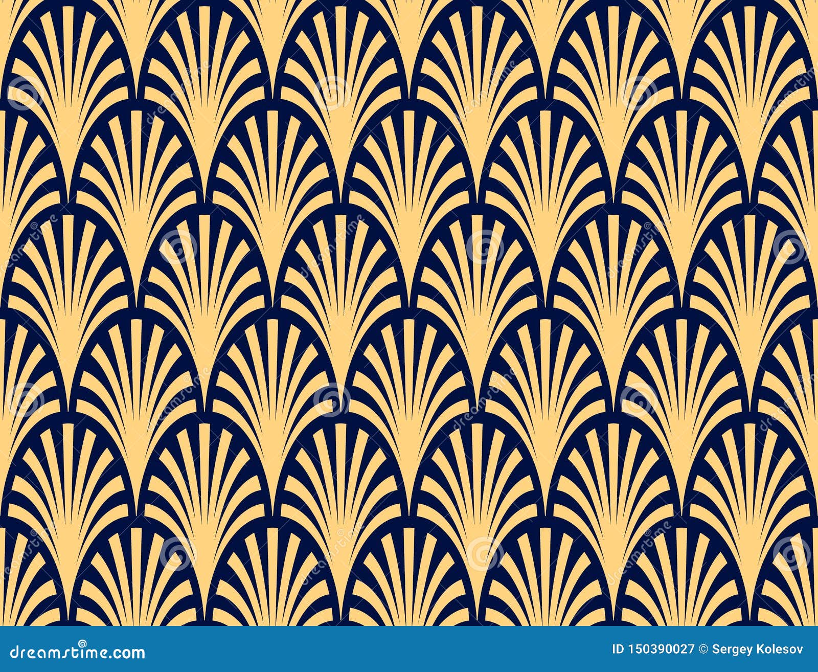 Vector Seamless Pattern Abstract Palm Branch Pattern Dark Blue and Gold ...