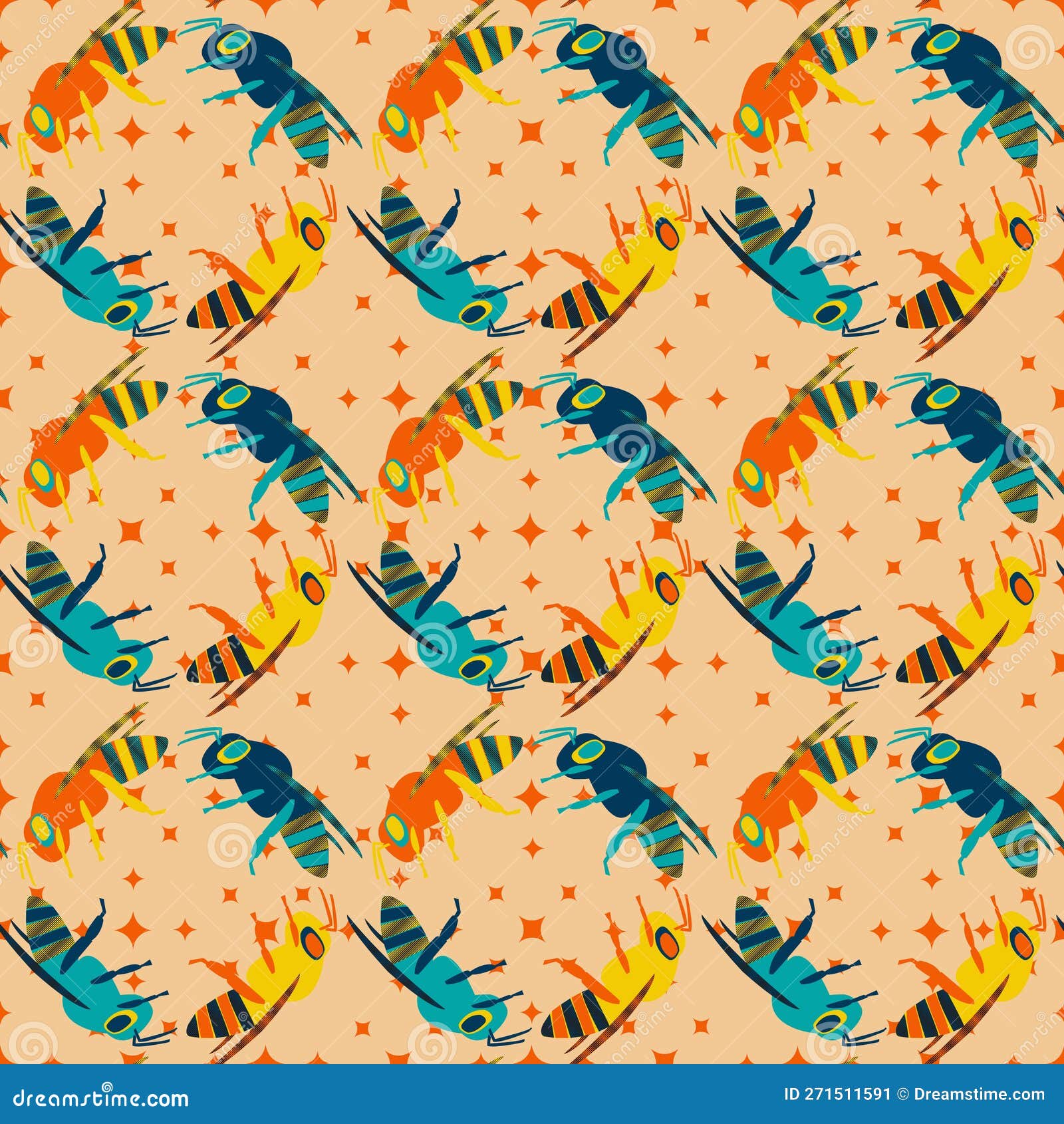  seamless pattern with africanized bees