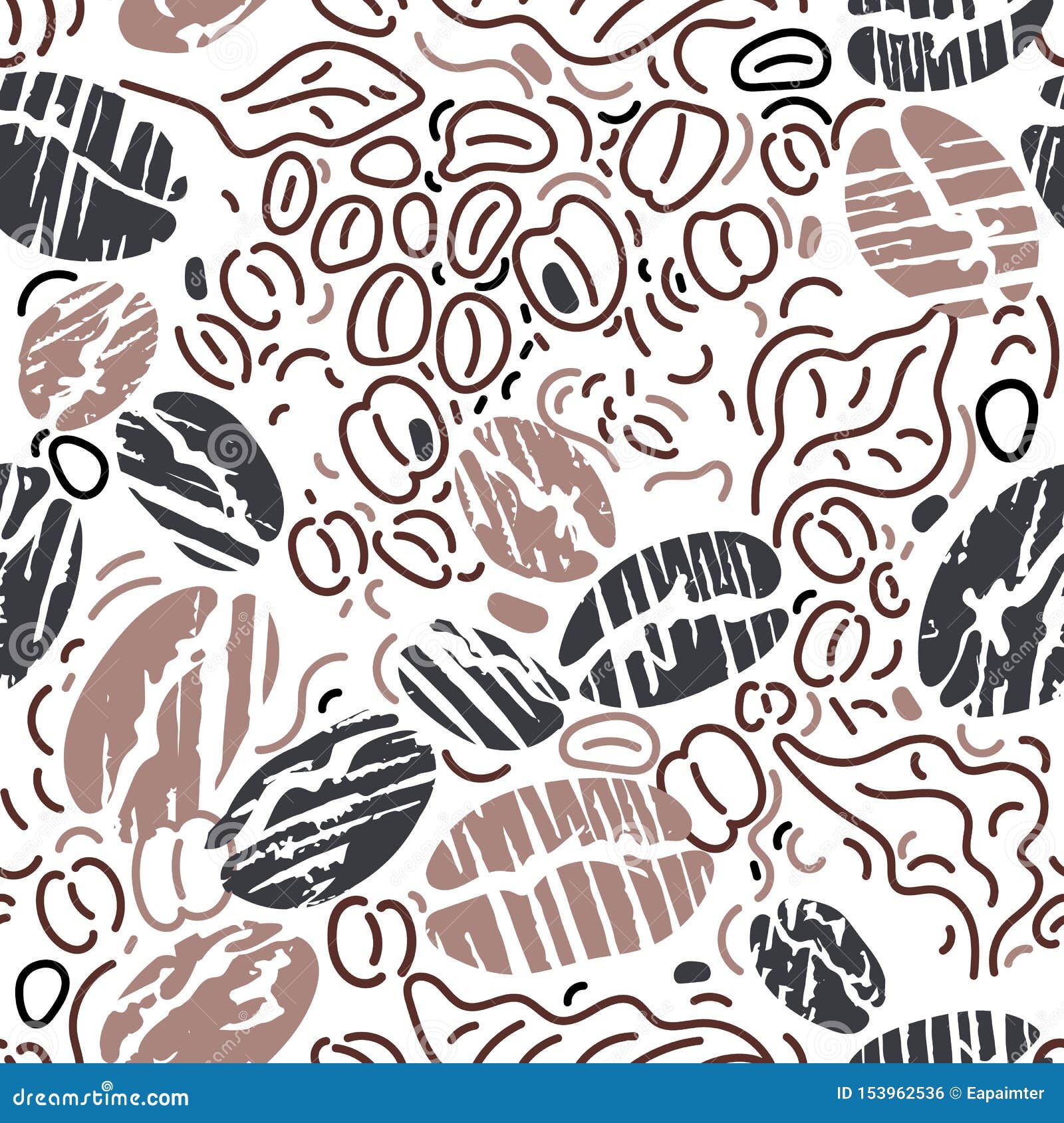 Vector Seamless Pattern. Art Line Of Coffee Bean Stock