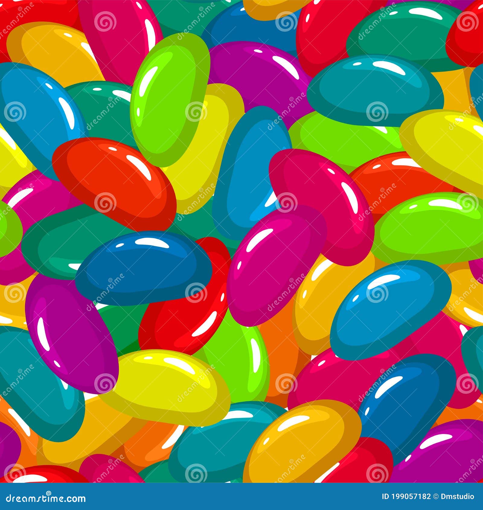 Vector Seamless Pattern with Assortment of Colorful Fruit Gelatin Jelly Beans Stock Vector
