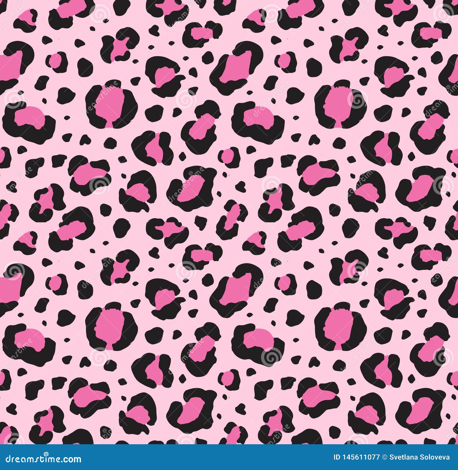 Vector Seamless Pattern of Black Leopard Dots Print Fur on Pink ...
