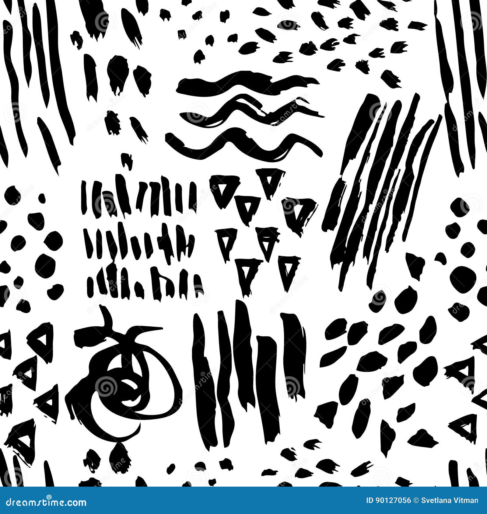 Vector Seamless Pattern with Brush Cross and Strokes. Black Color on ...